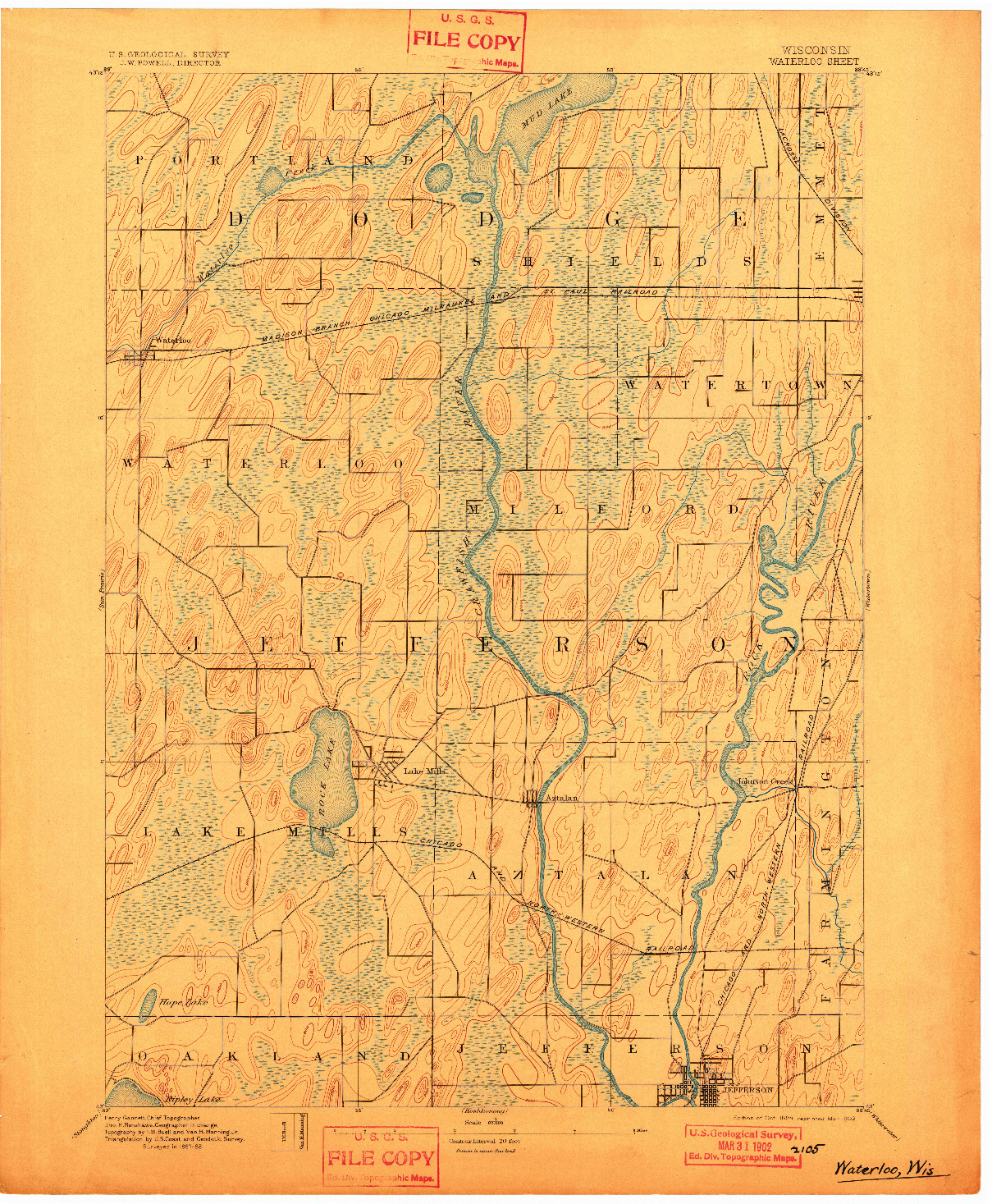 USGS 1:62500-SCALE QUADRANGLE FOR WATERLOO, WI 1894