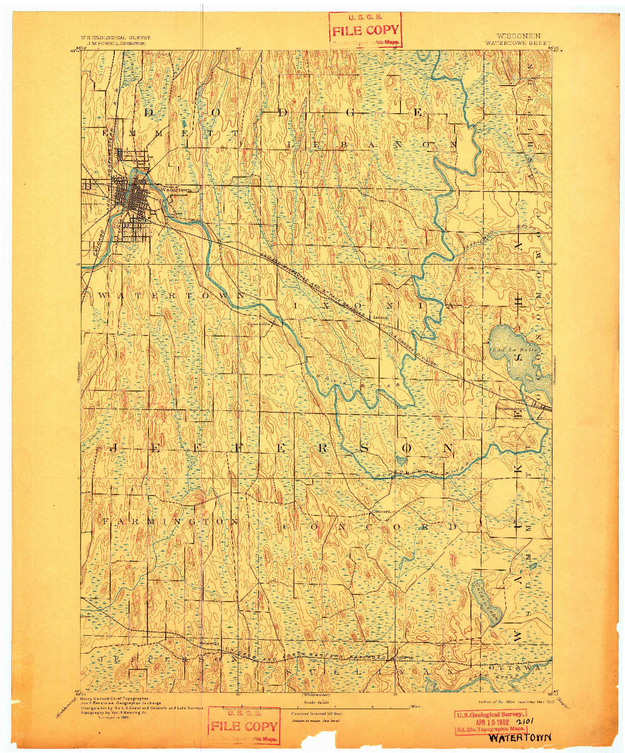 USGS 1:62500-SCALE QUADRANGLE FOR WATERTOWN, WI 1894