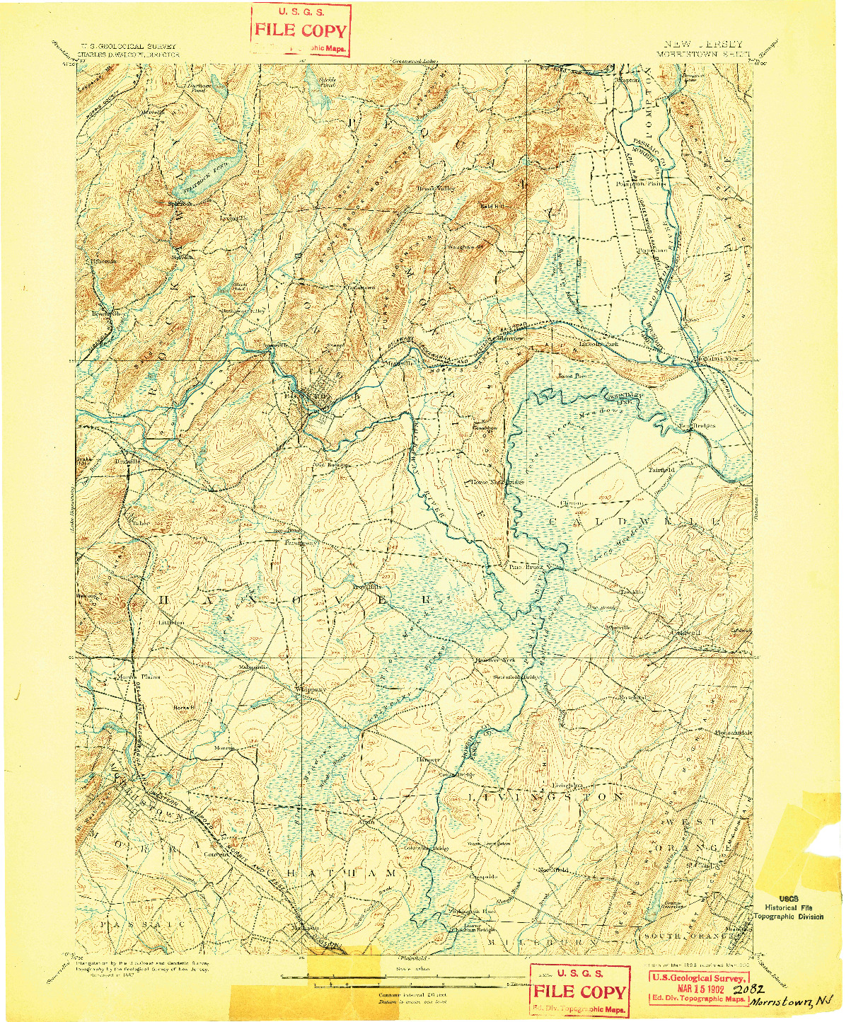 USGS 1:62500-SCALE QUADRANGLE FOR MORRISTOWN, NJ 1898