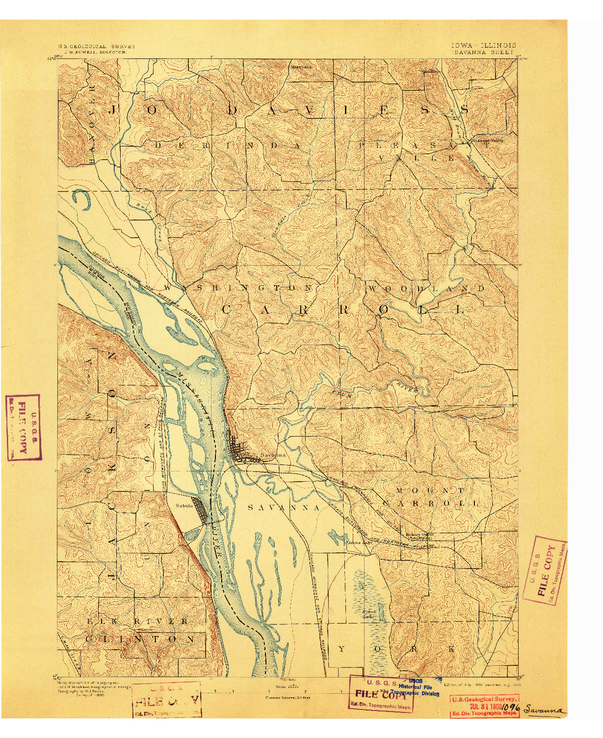 USGS 1:62500-SCALE QUADRANGLE FOR SAVANNA, IA 1892