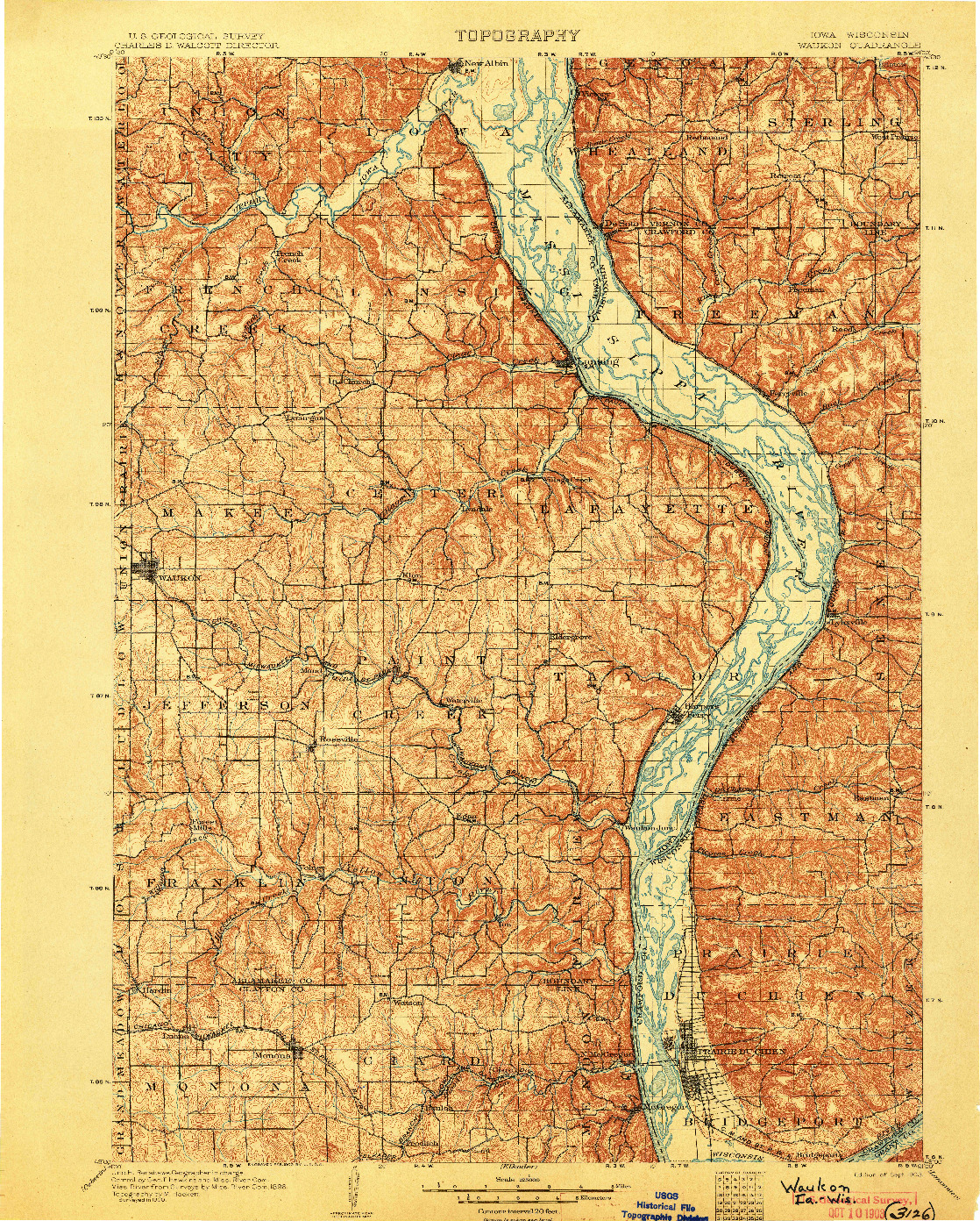 USGS 1:125000-SCALE QUADRANGLE FOR WAUKON, IA 1903
