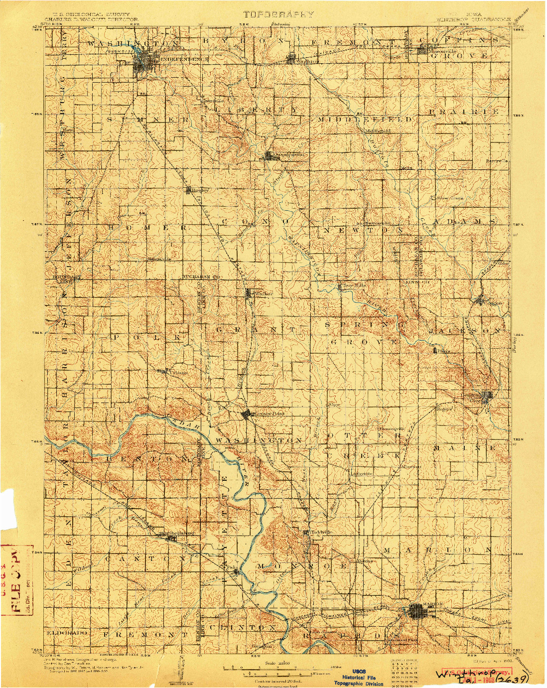 USGS 1:125000-SCALE QUADRANGLE FOR WINTHROP, IA 1903