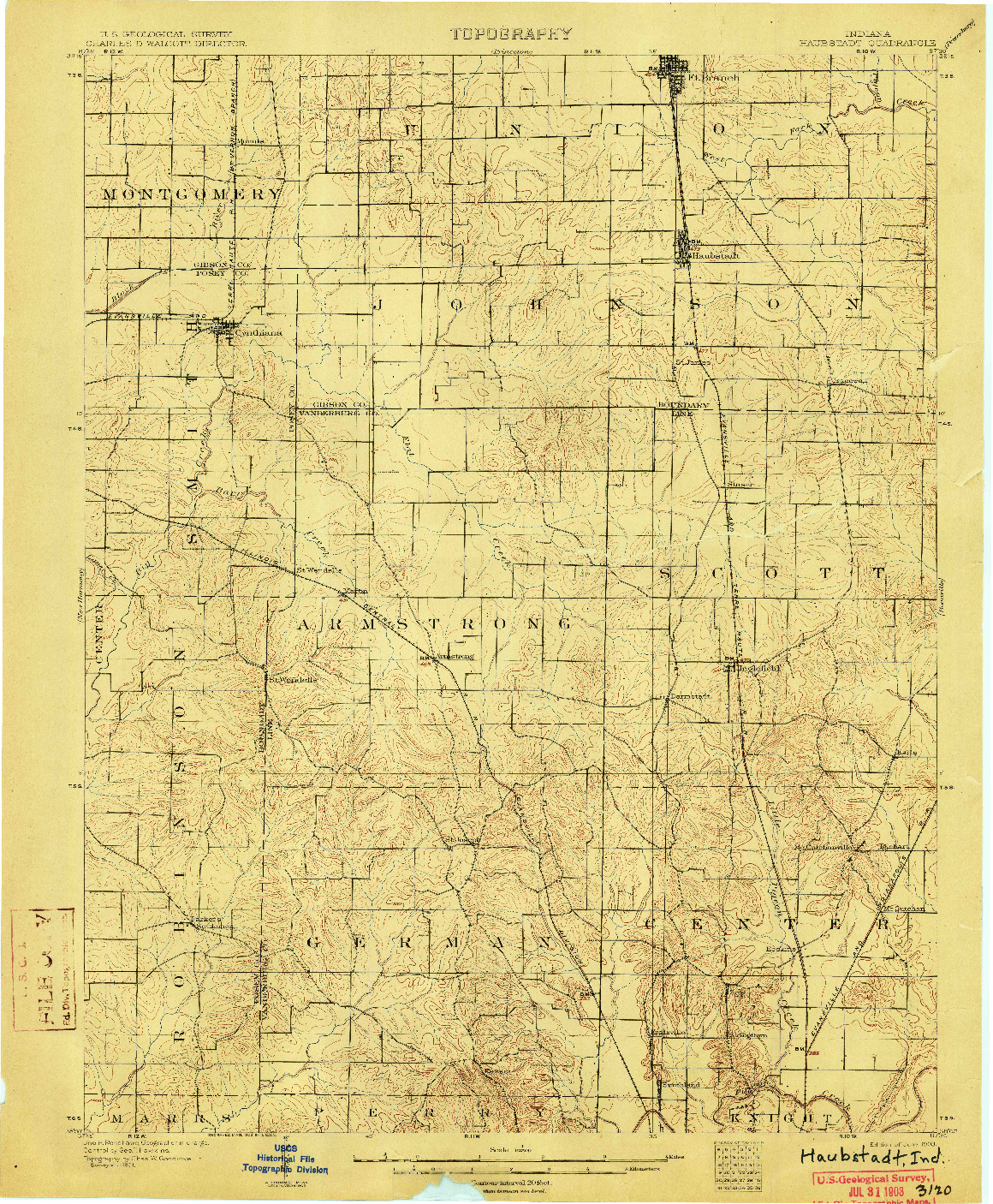 USGS 1:62500-SCALE QUADRANGLE FOR HAUBSTADT, IN 1903