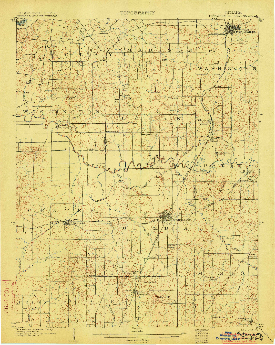 USGS 1:62500-SCALE QUADRANGLE FOR PETERSBURG, IN 1903