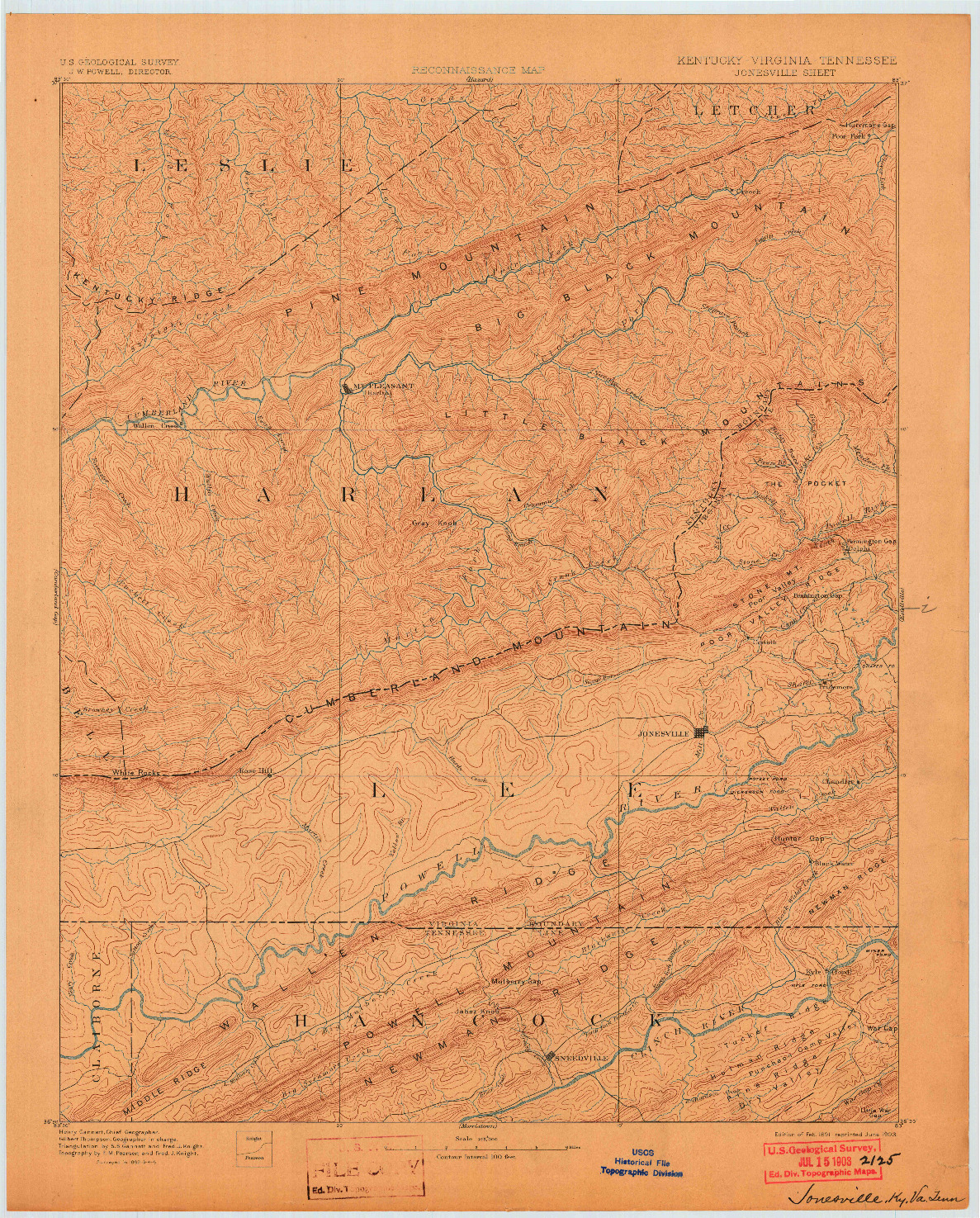 USGS 1:125000-SCALE QUADRANGLE FOR JONESVILLE, KY 1891