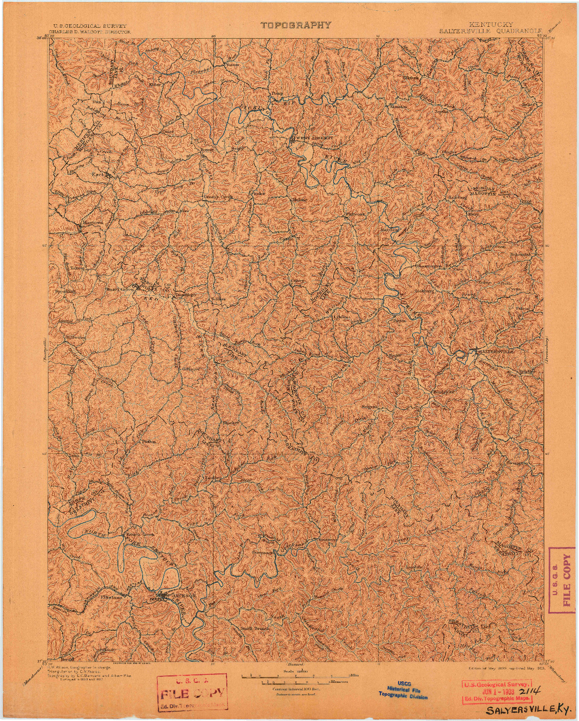 USGS 1:125000-SCALE QUADRANGLE FOR SALYERSVILLE, KY 1899