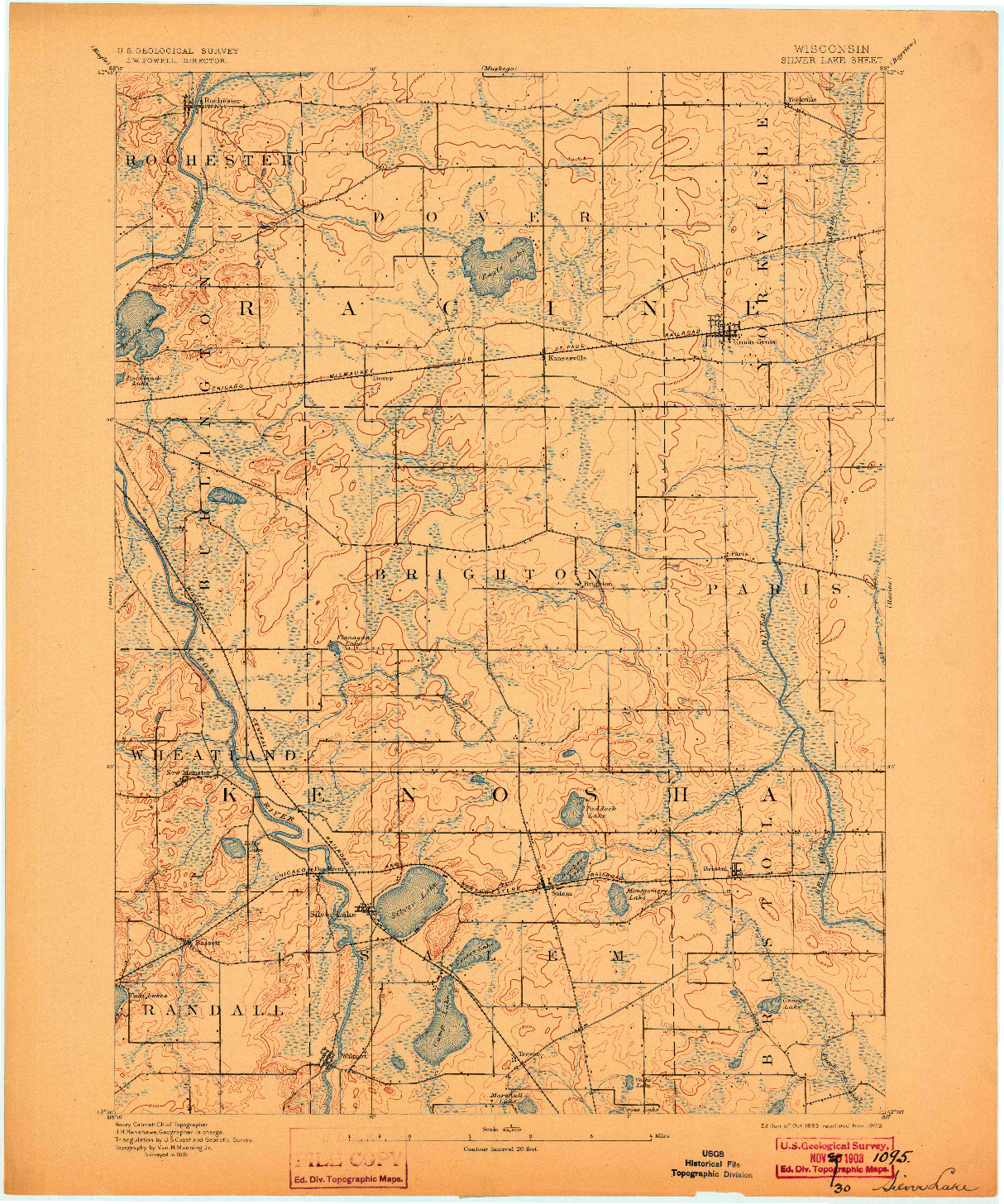 USGS 1:62500-SCALE QUADRANGLE FOR SILVER LAKE, WI 1893