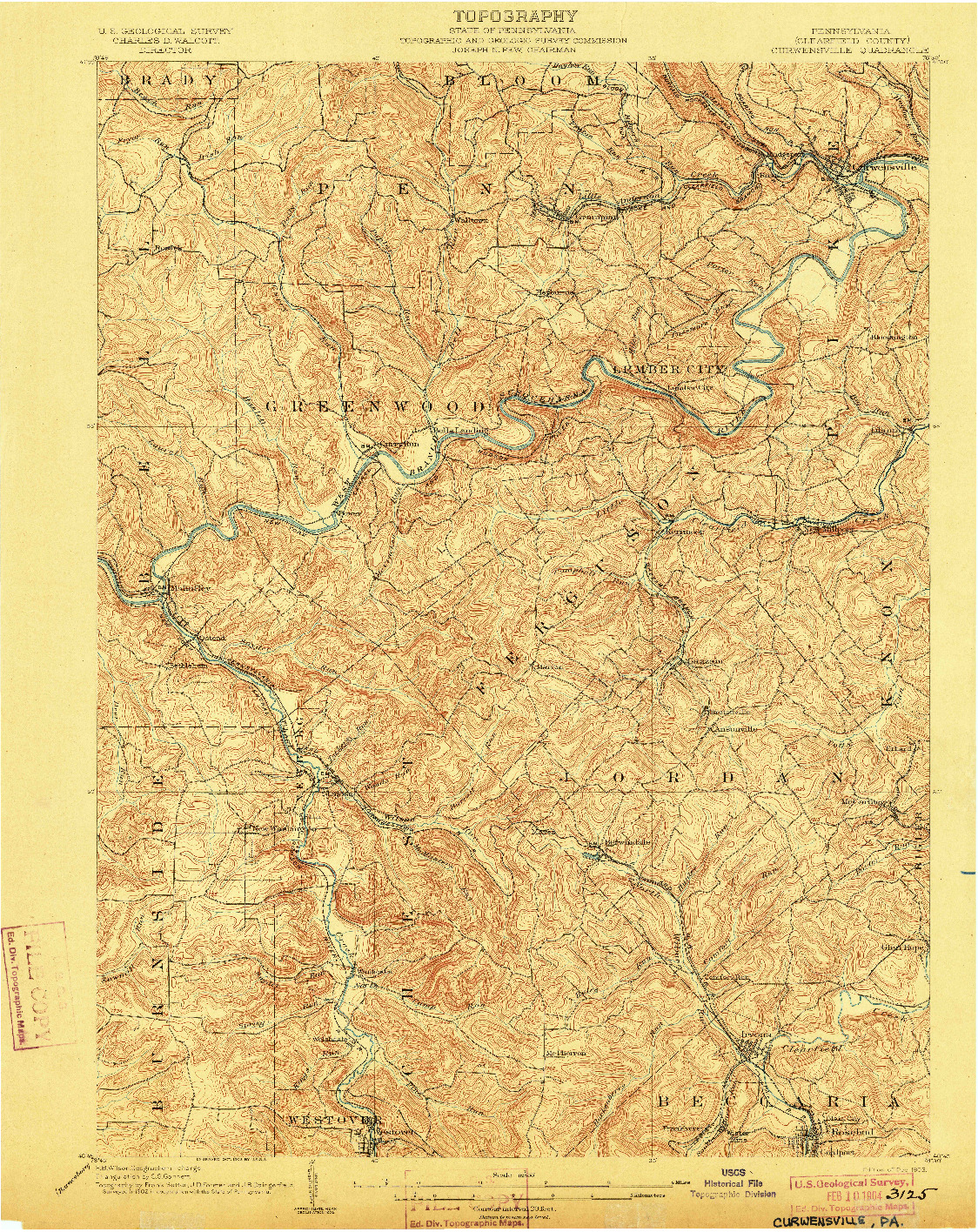 USGS 1:62500-SCALE QUADRANGLE FOR CURWENSVILLE, PA 1903