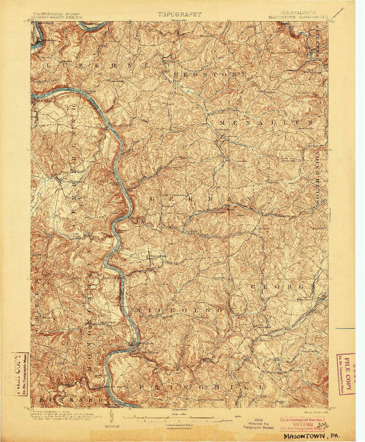 USGS 1:62500-SCALE QUADRANGLE FOR MASONTOWN, PA 1903