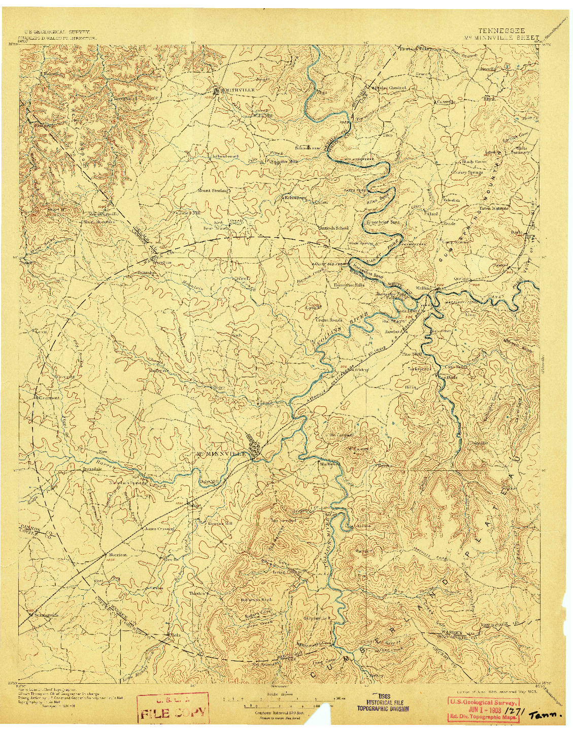 USGS 1:125000-SCALE QUADRANGLE FOR MC MINNVILLE, TN 1895