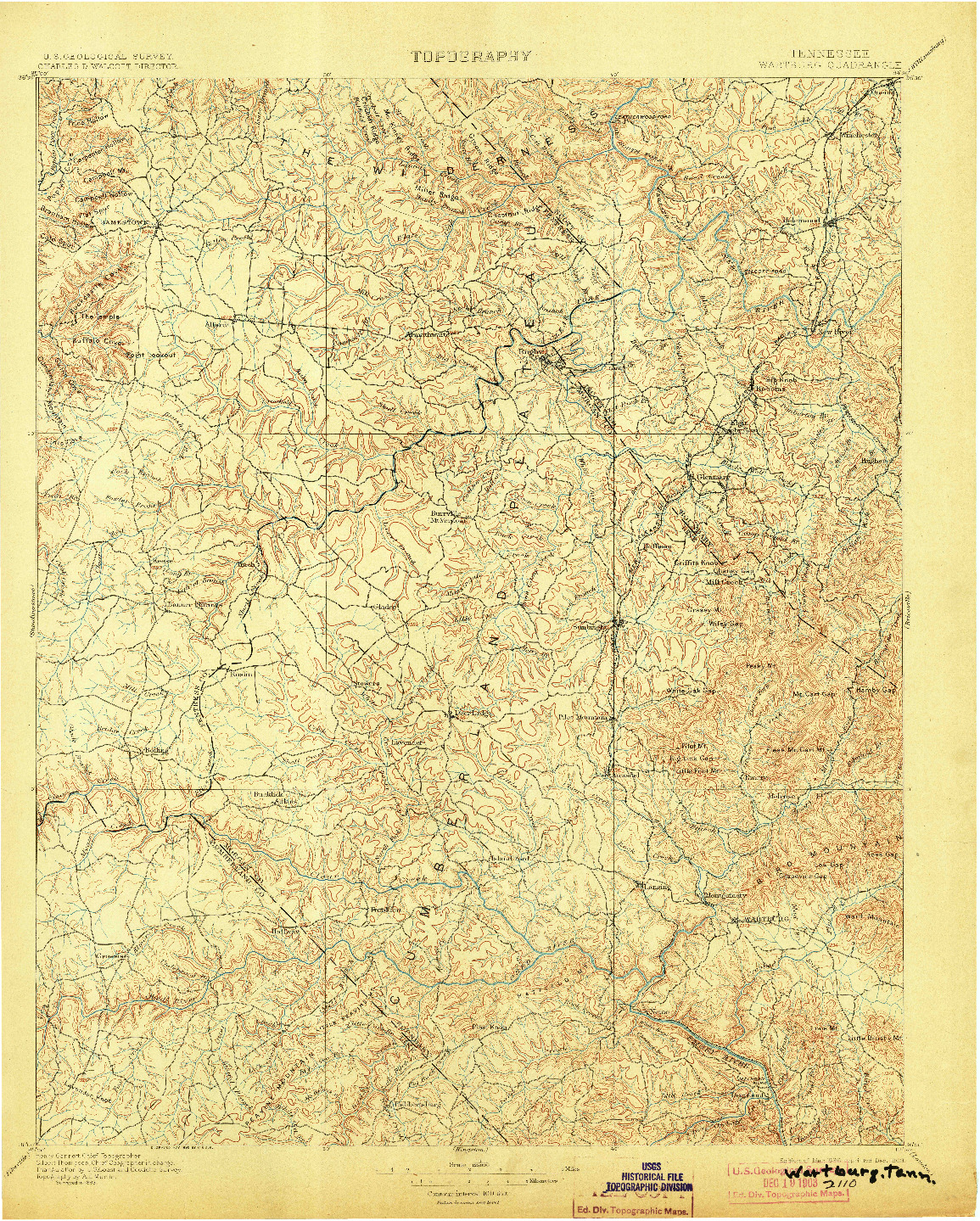 USGS 1:125000-SCALE QUADRANGLE FOR WARTBURG, TN 1896