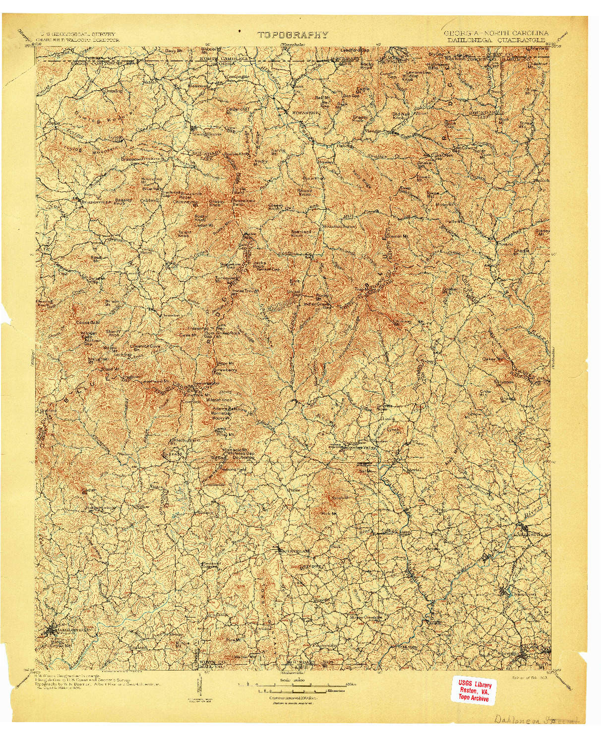 USGS 1:125000-SCALE QUADRANGLE FOR DAHLONEGA, GA 1903