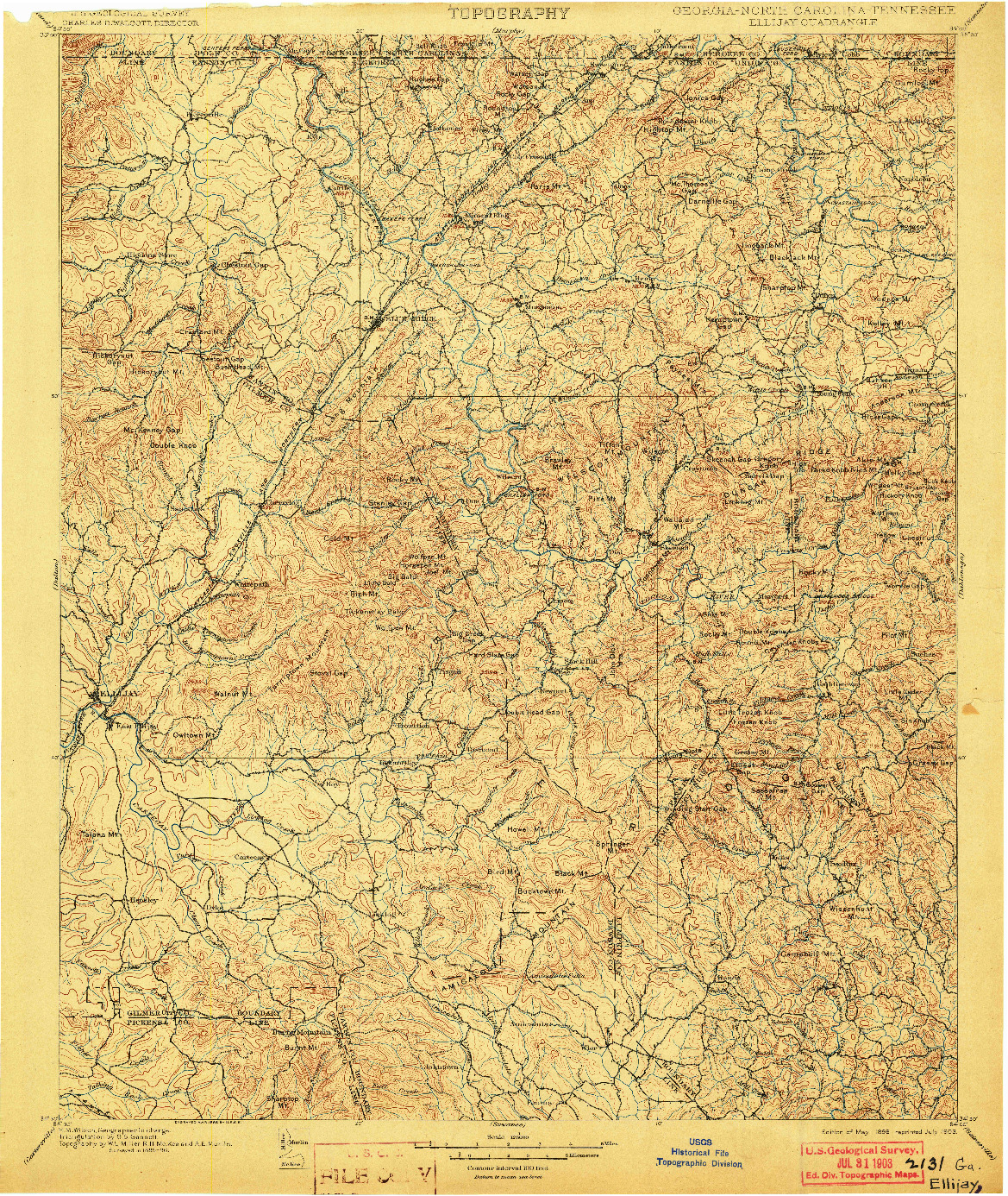 USGS 1:125000-SCALE QUADRANGLE FOR ELLIJAY, GA 1898