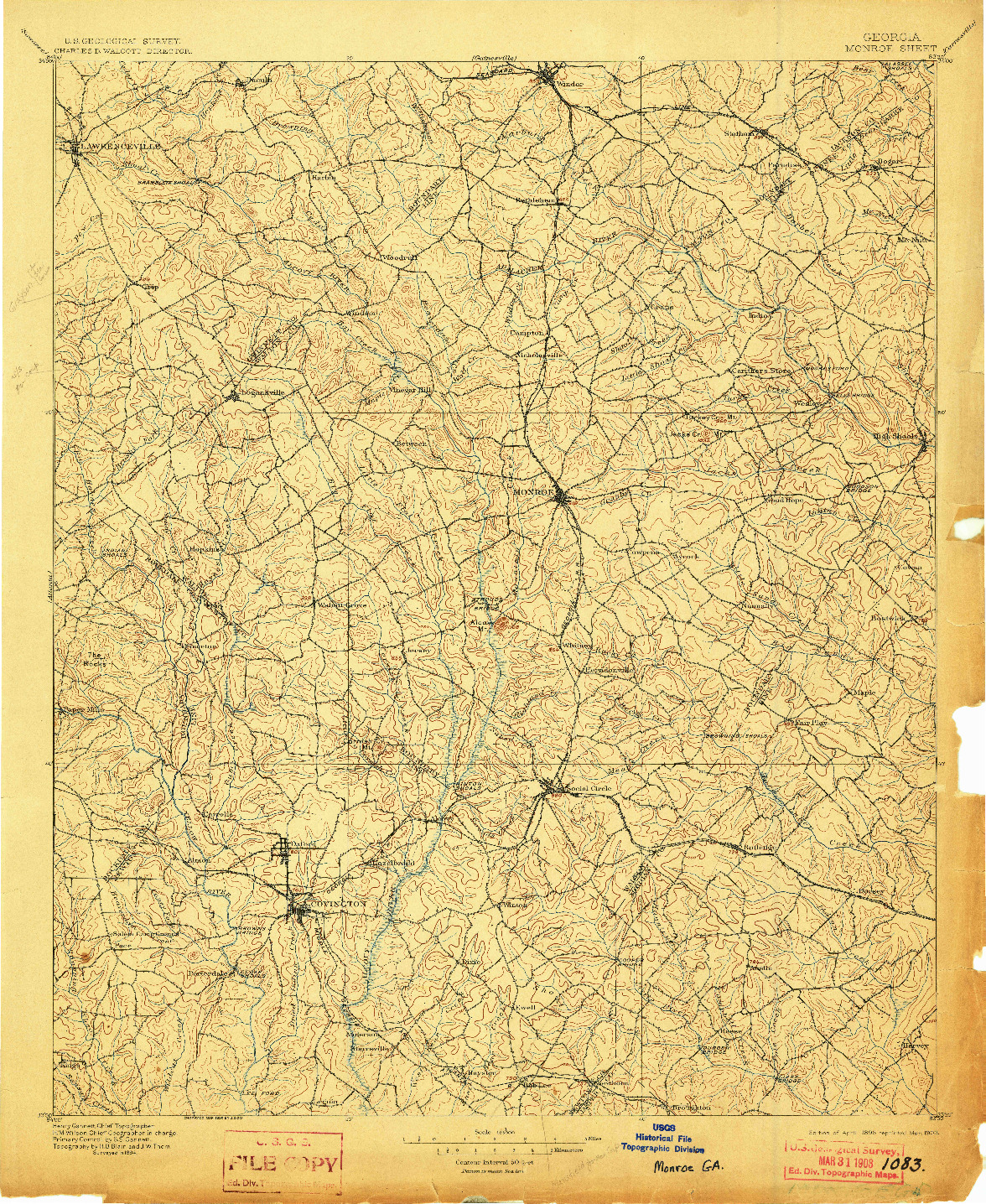 USGS 1:125000-SCALE QUADRANGLE FOR MONROE, GA 1896