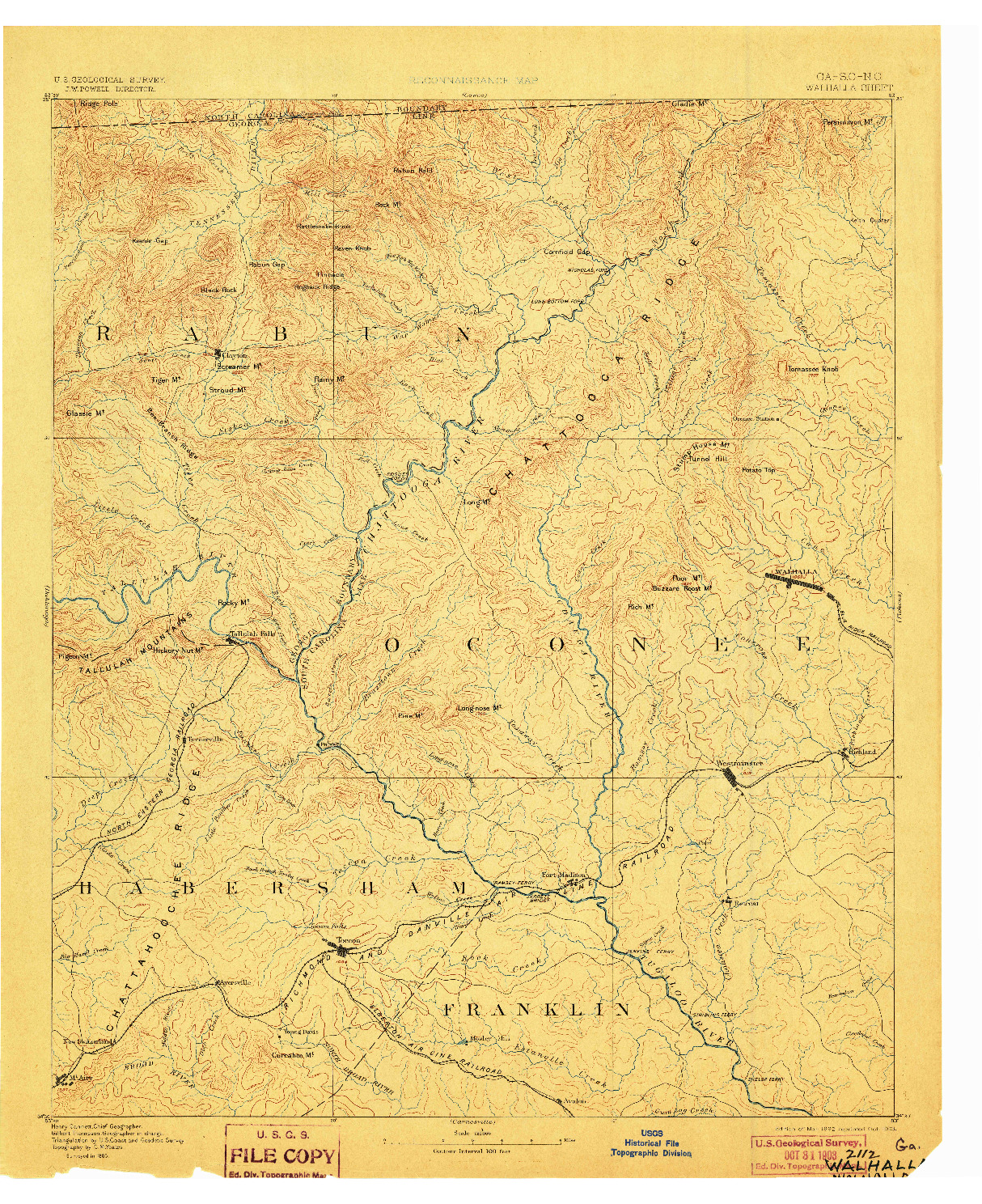 USGS 1:125000-SCALE QUADRANGLE FOR WALHALLA, GA 1892