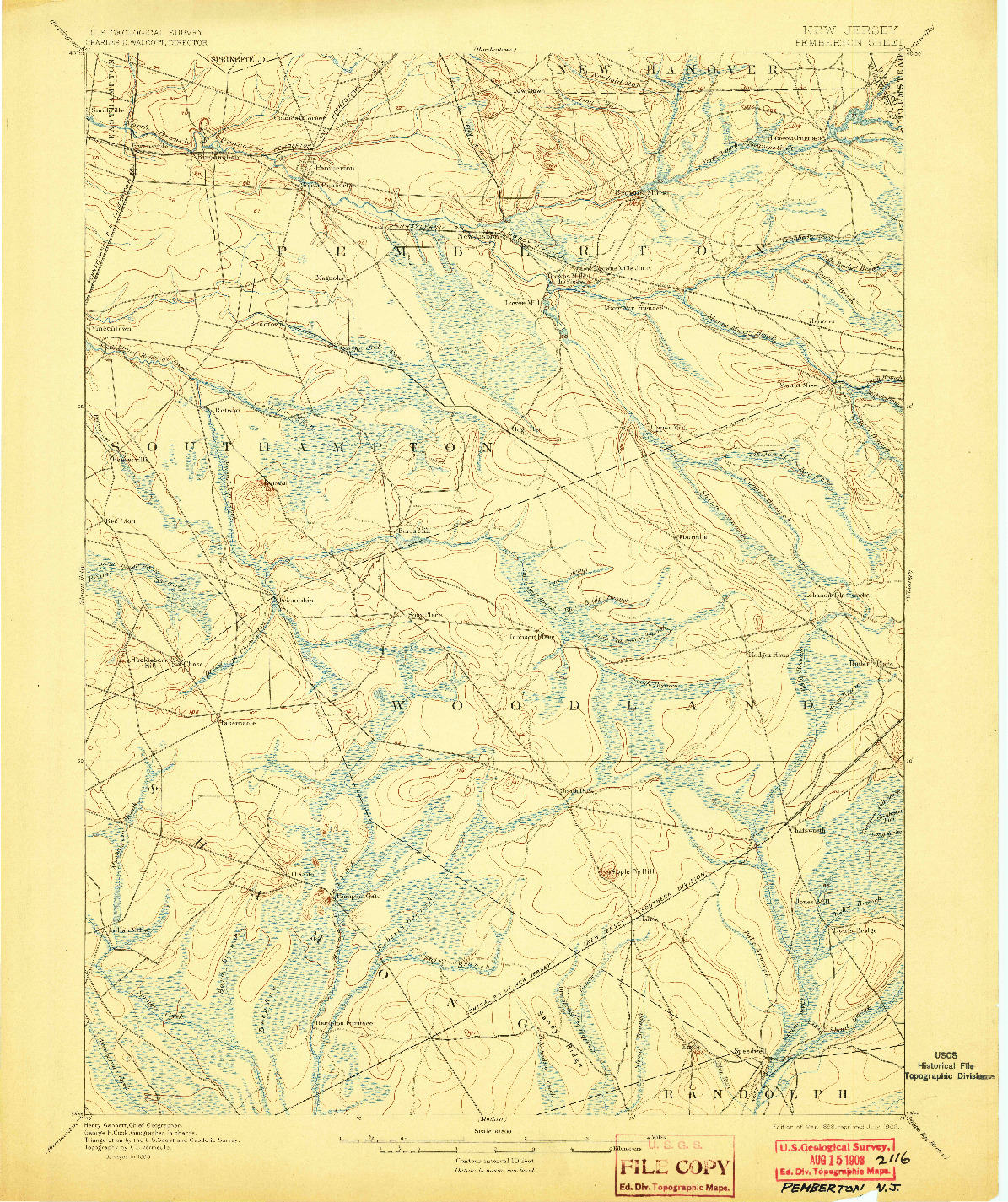 USGS 1:62500-SCALE QUADRANGLE FOR PEMBERTON, NJ 1898