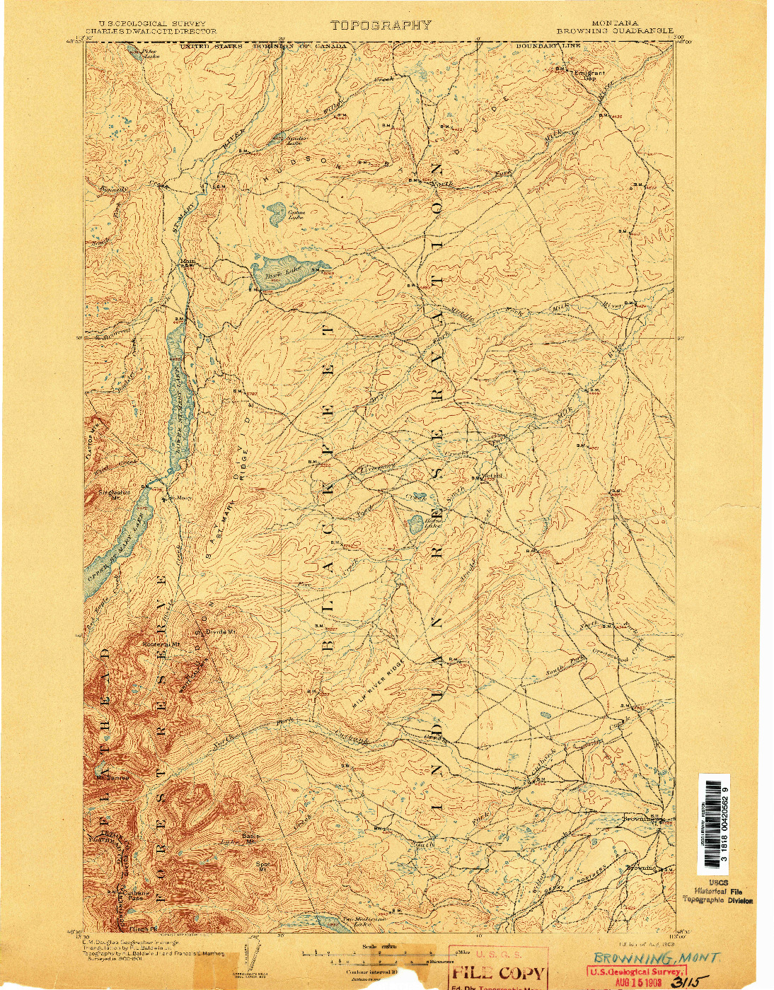 USGS 1:125000-SCALE QUADRANGLE FOR BROWNING, MT 1903