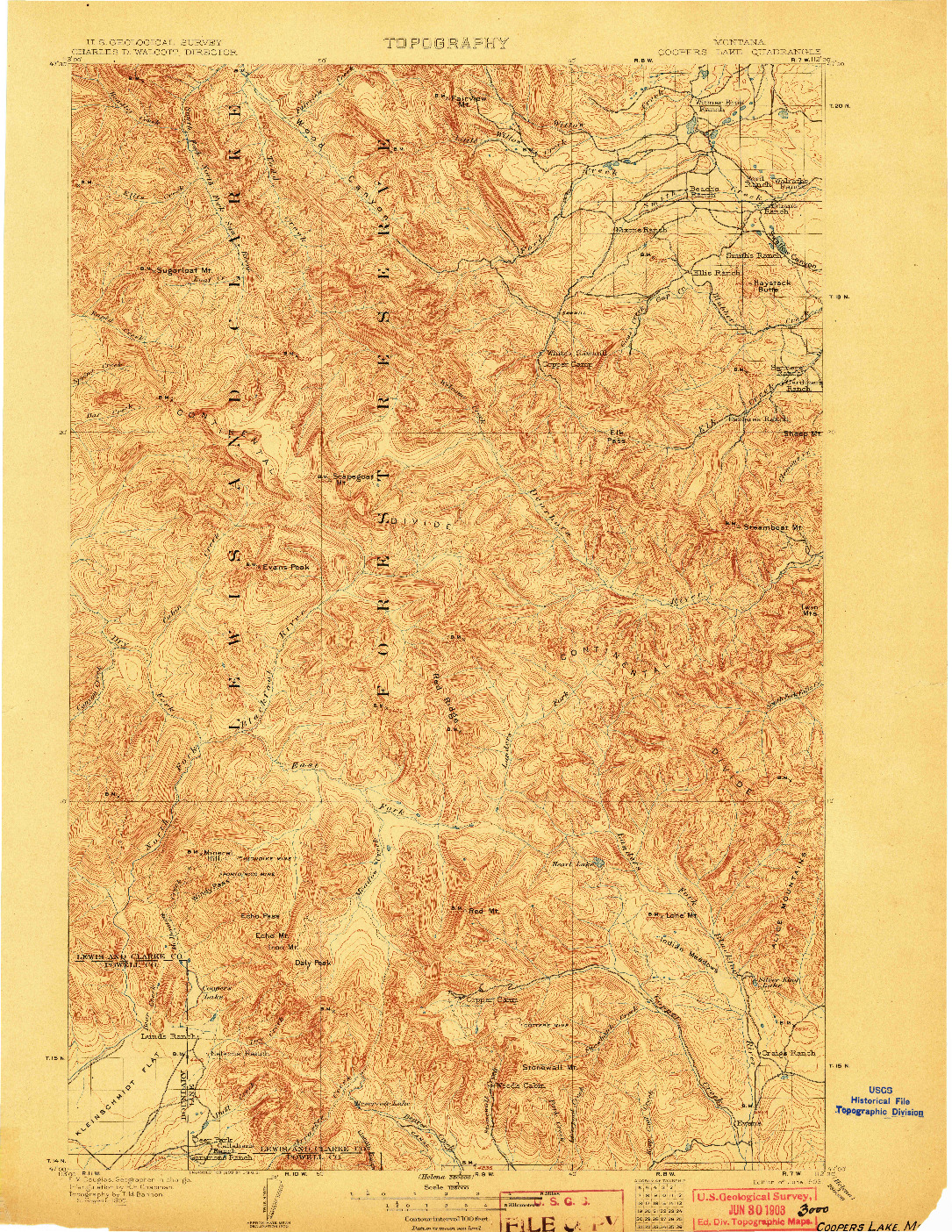 USGS 1:125000-SCALE QUADRANGLE FOR COOPERS LAKE, MT 1903