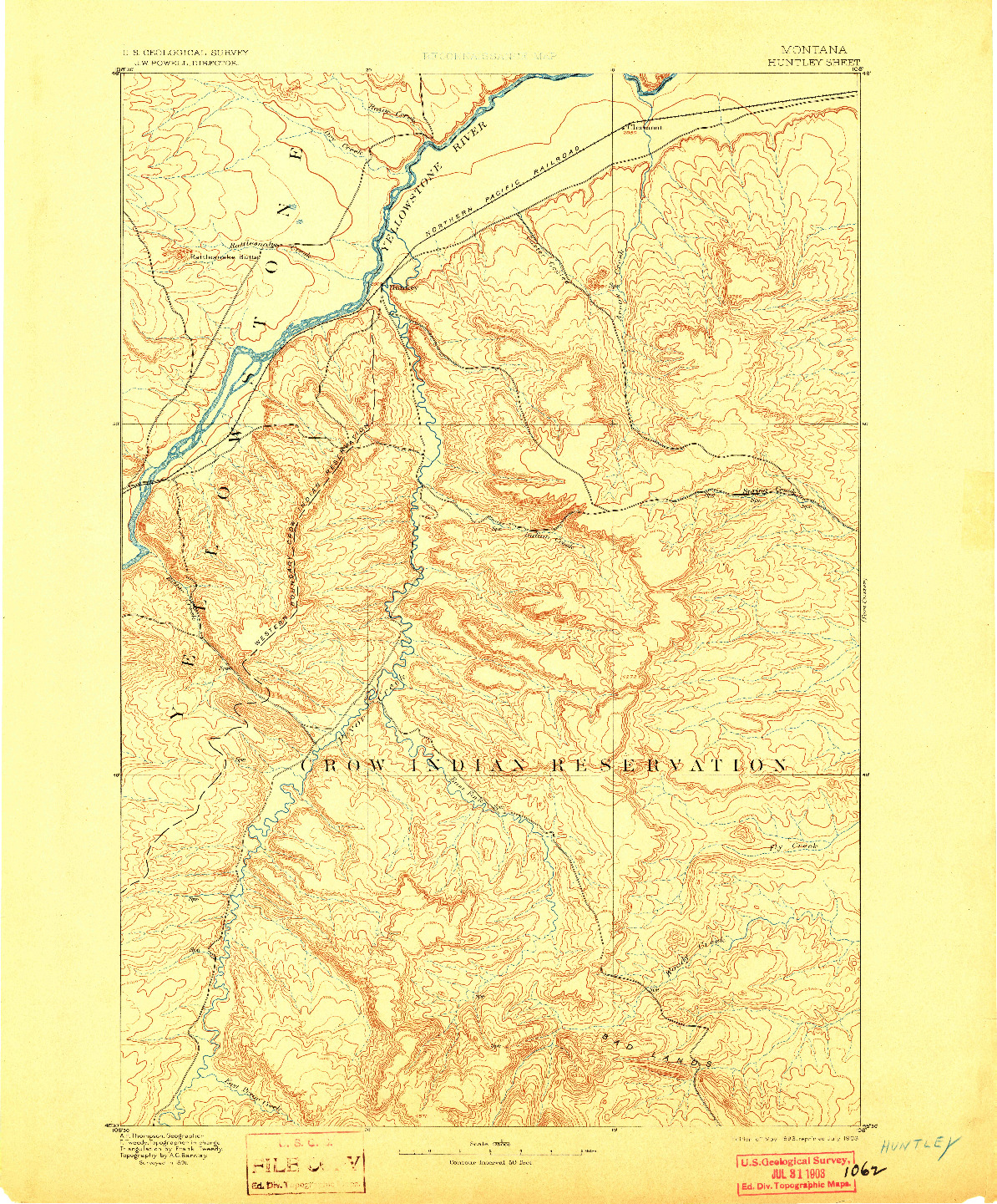 USGS 1:125000-SCALE QUADRANGLE FOR HUNTLEY, MT 1893