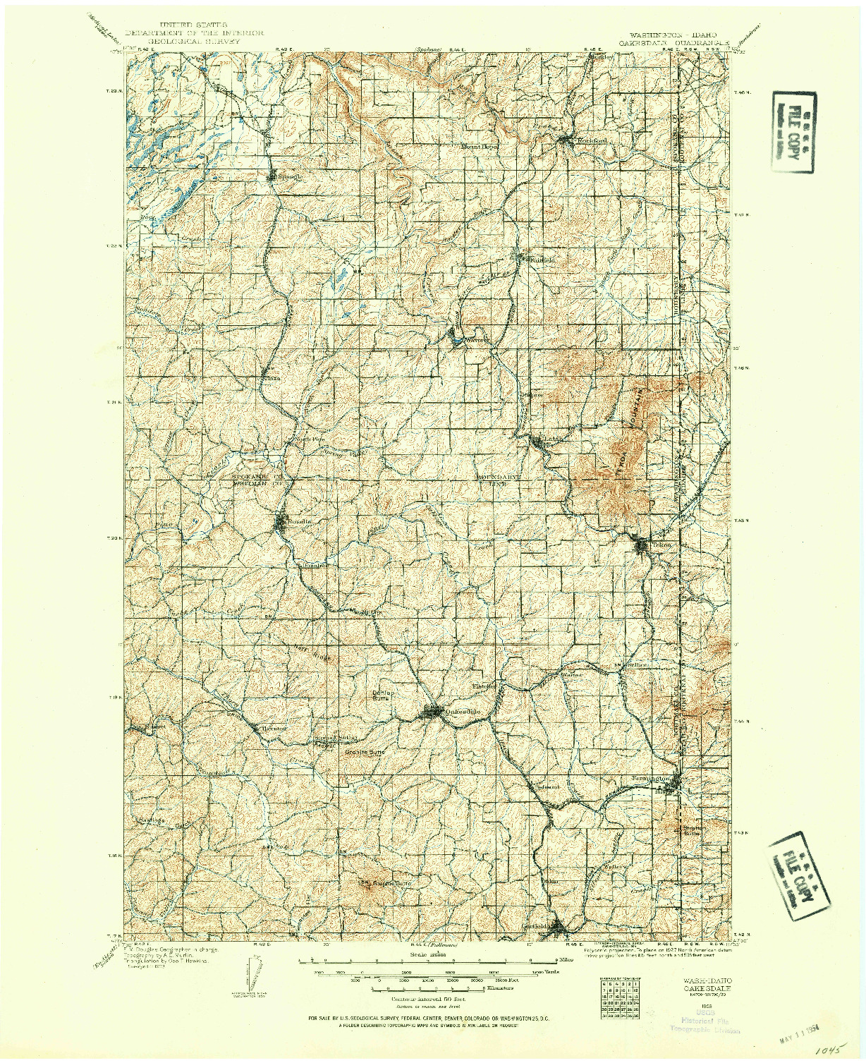 USGS 1:125000-SCALE QUADRANGLE FOR OAKESDALE, WA 1903