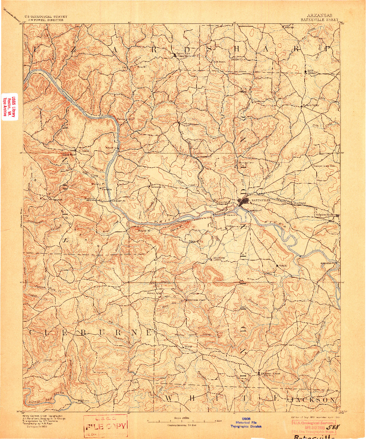 USGS 1:125000-SCALE QUADRANGLE FOR BATESVILLE, AR 1891