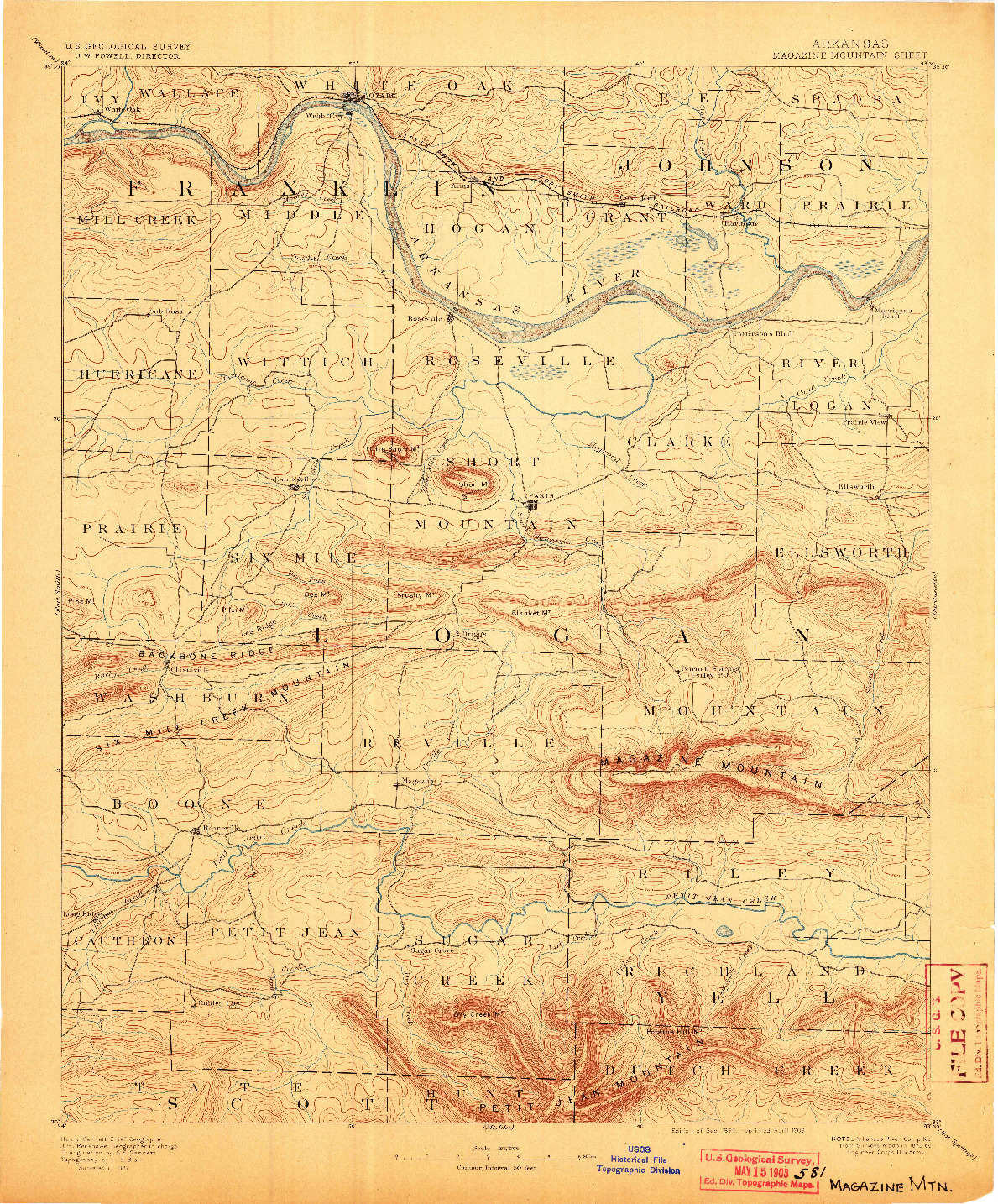 USGS 1:125000-SCALE QUADRANGLE FOR MAGAZINE MOUNTAIN, AR 1890