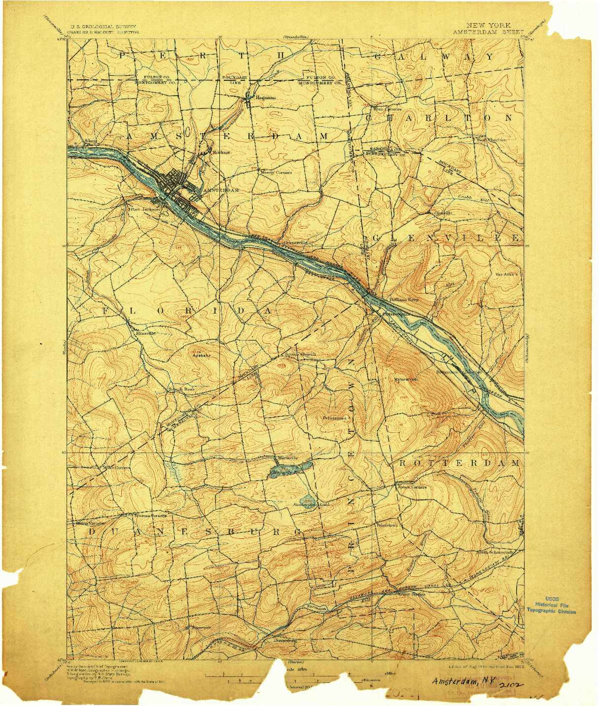 USGS 1:62500-SCALE QUADRANGLE FOR AMSTERDAM, NY 1895