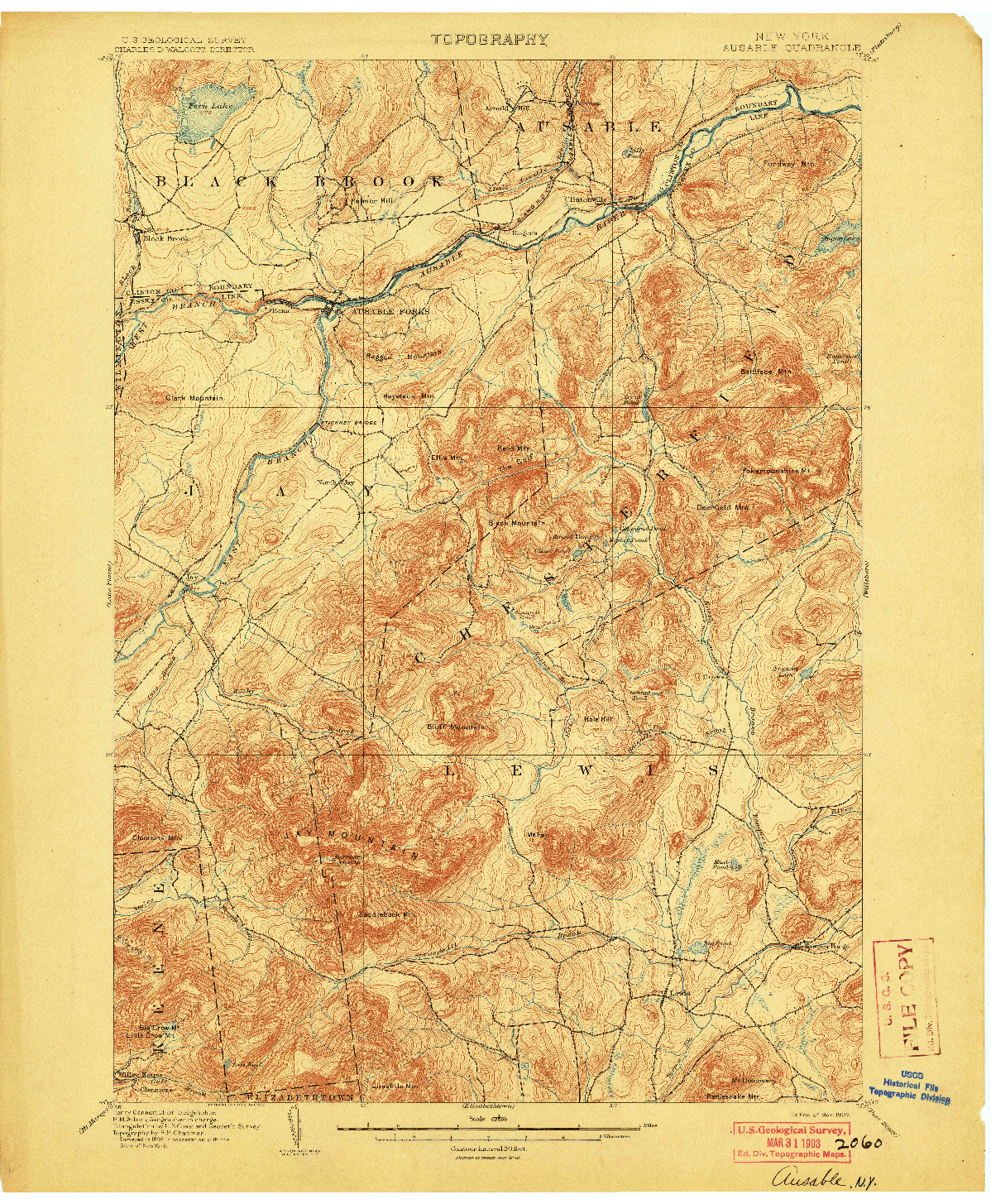 USGS 1:62500-SCALE QUADRANGLE FOR AUSABLE, NY 1903