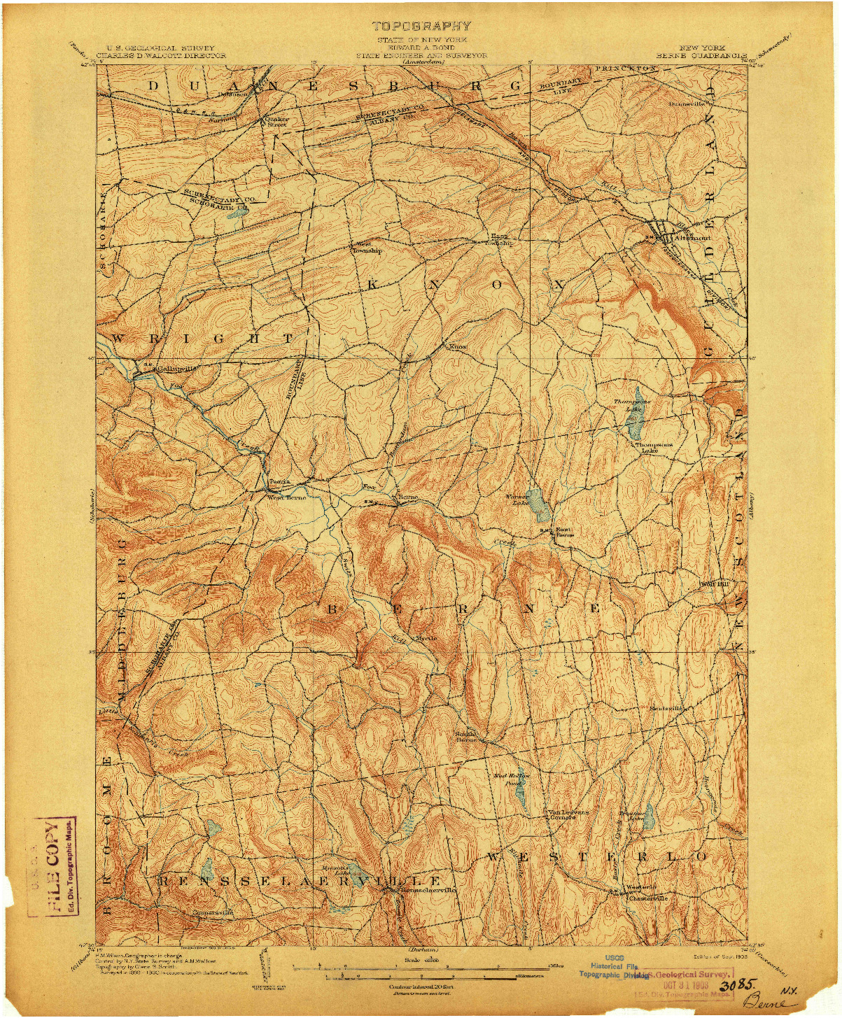 USGS 1:62500-SCALE QUADRANGLE FOR BERNE, NY 1903