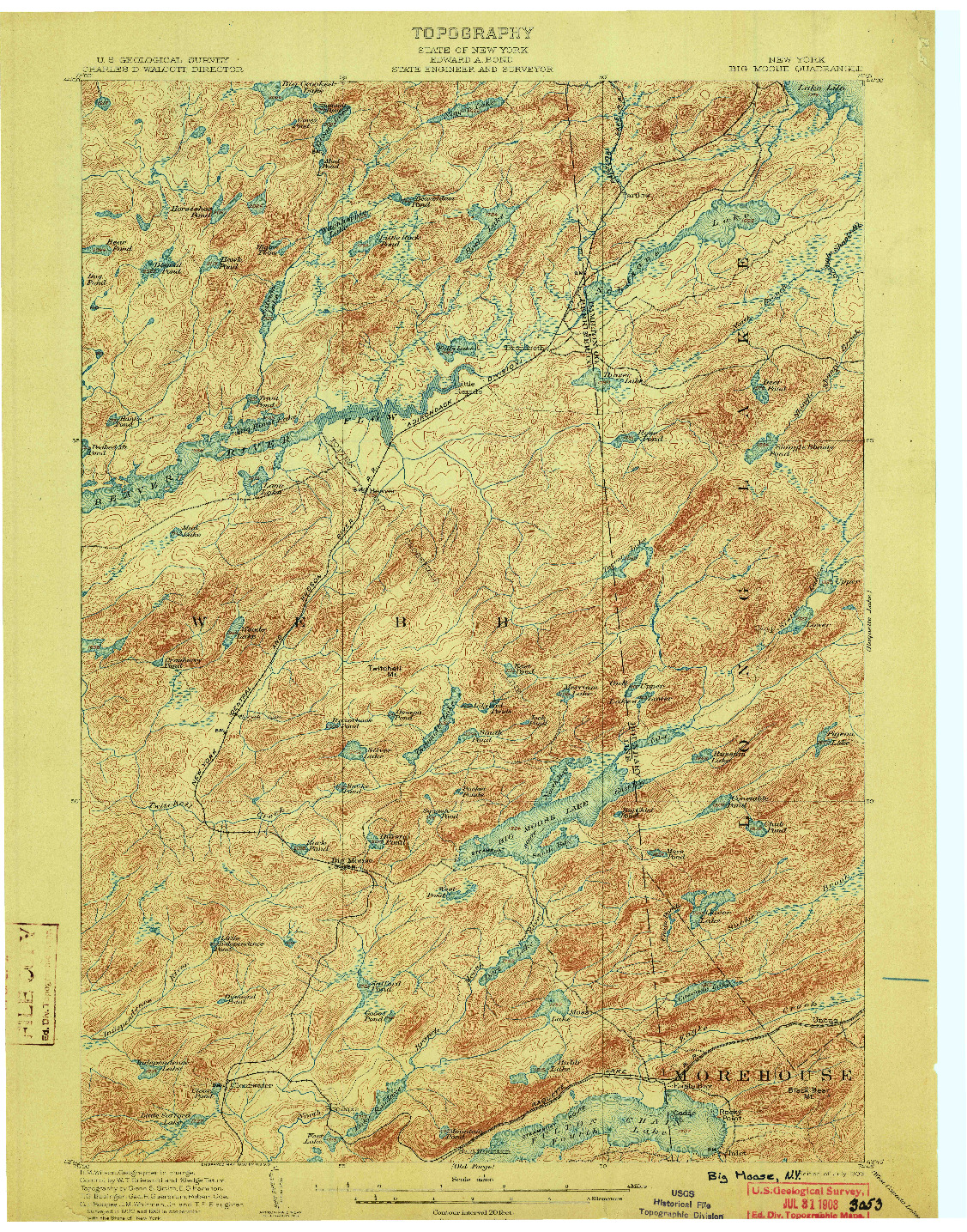 USGS 1:62500-SCALE QUADRANGLE FOR BIG MOOSE, NY 1903