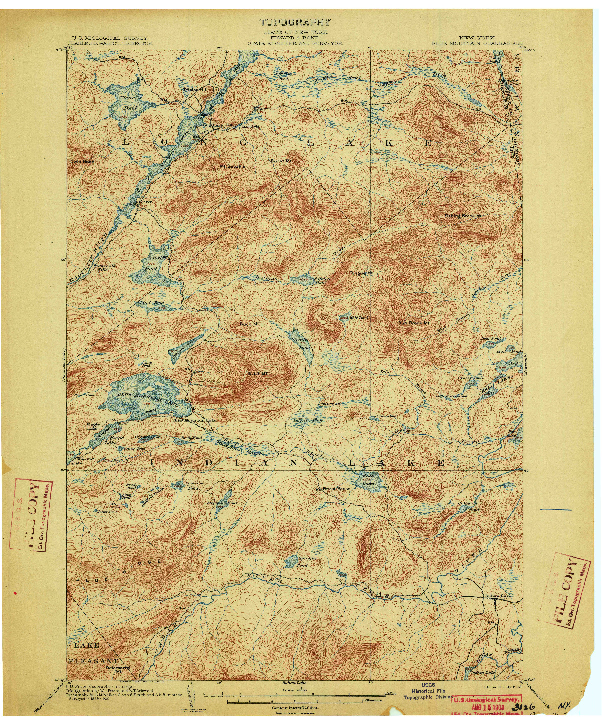 USGS 1:62500-SCALE QUADRANGLE FOR BLUE MOUNTAIN, NY 1903