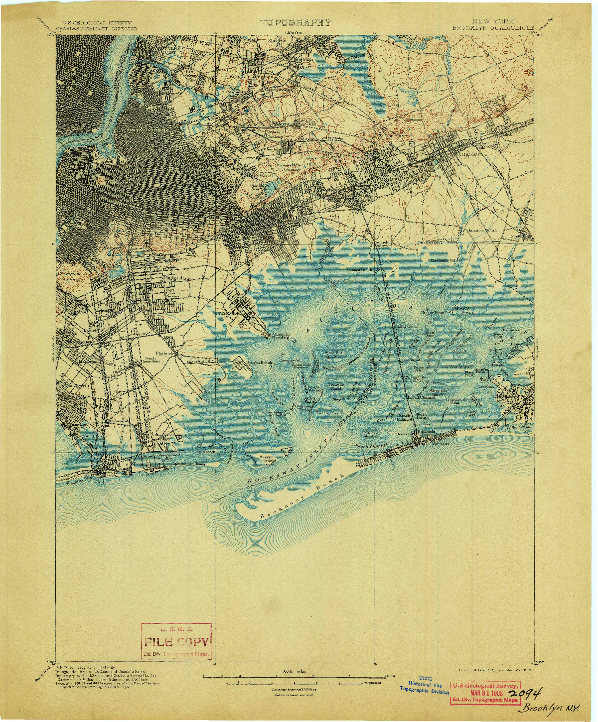 USGS 1:62500-SCALE QUADRANGLE FOR BROOKLYN, NY 1900