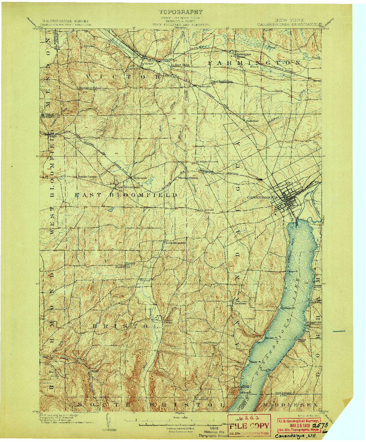 USGS 1:62500-SCALE QUADRANGLE FOR CANANDAIGUA, NY 1903