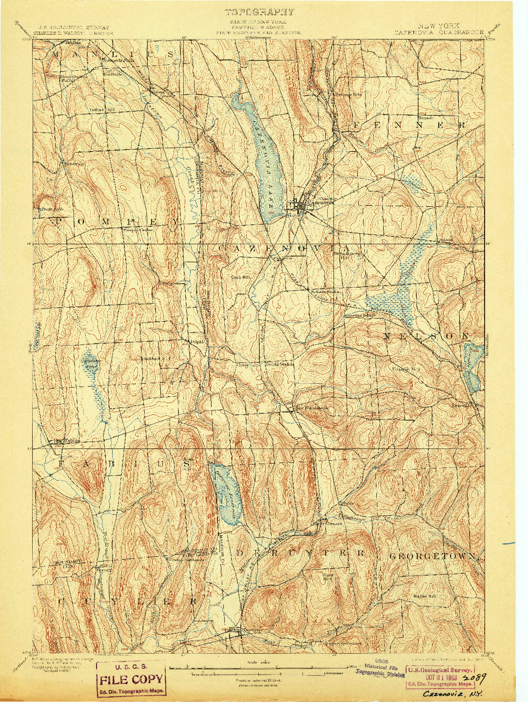 USGS 1:62500-SCALE QUADRANGLE FOR CAZENOVIA, NY 1899