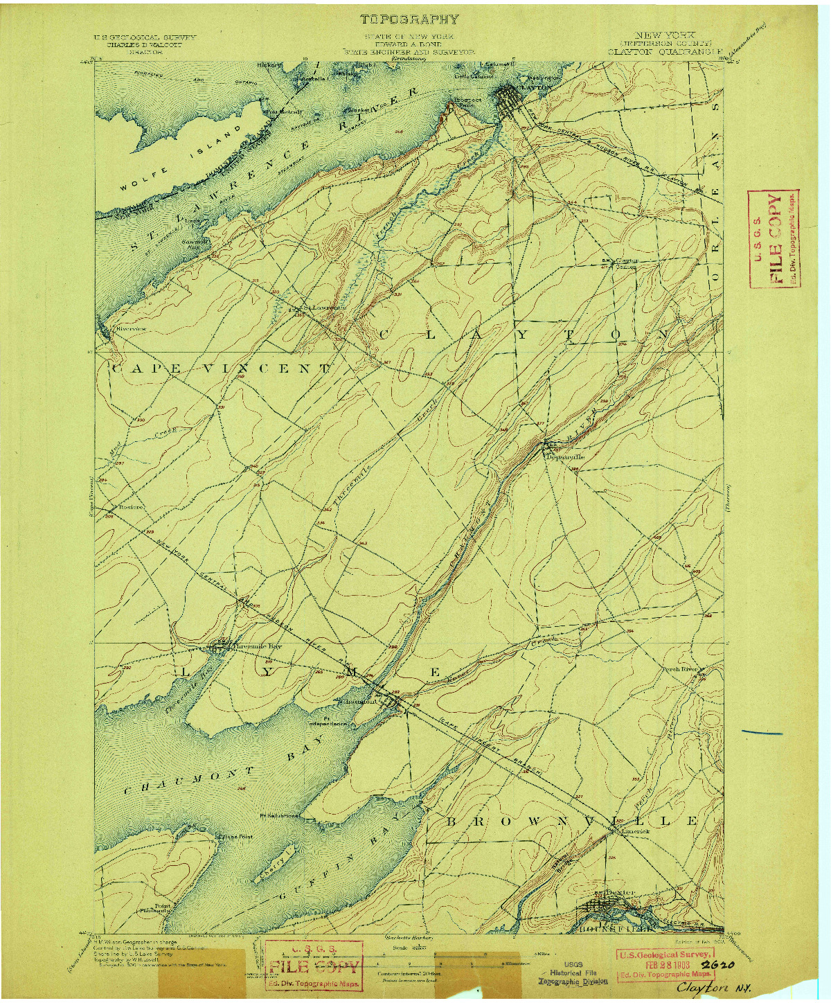 USGS 1:62500-SCALE QUADRANGLE FOR CLAYTON, NY 1903