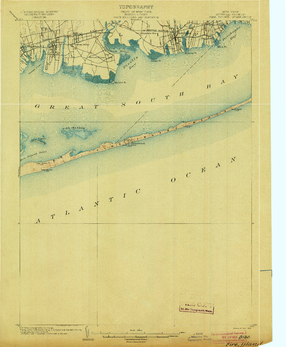 USGS 1:62500-SCALE QUADRANGLE FOR FIRE ISLAND, NY 1903