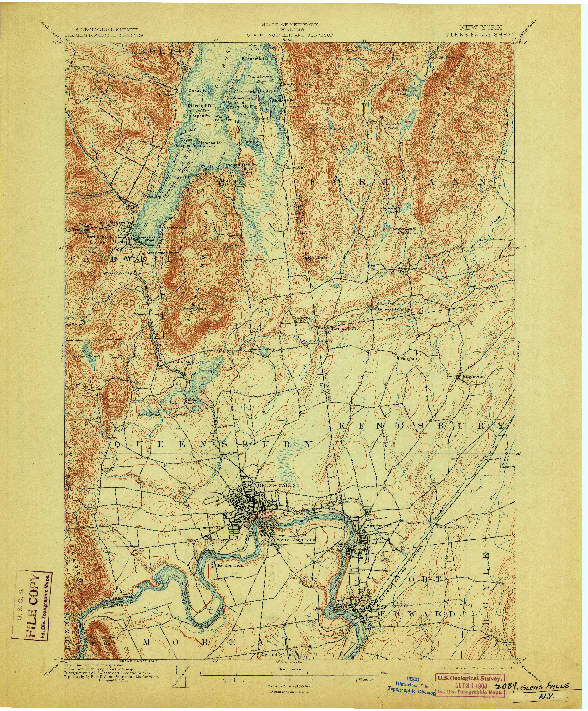 USGS 1:62500-SCALE QUADRANGLE FOR GLENS FALLS, NY 1897