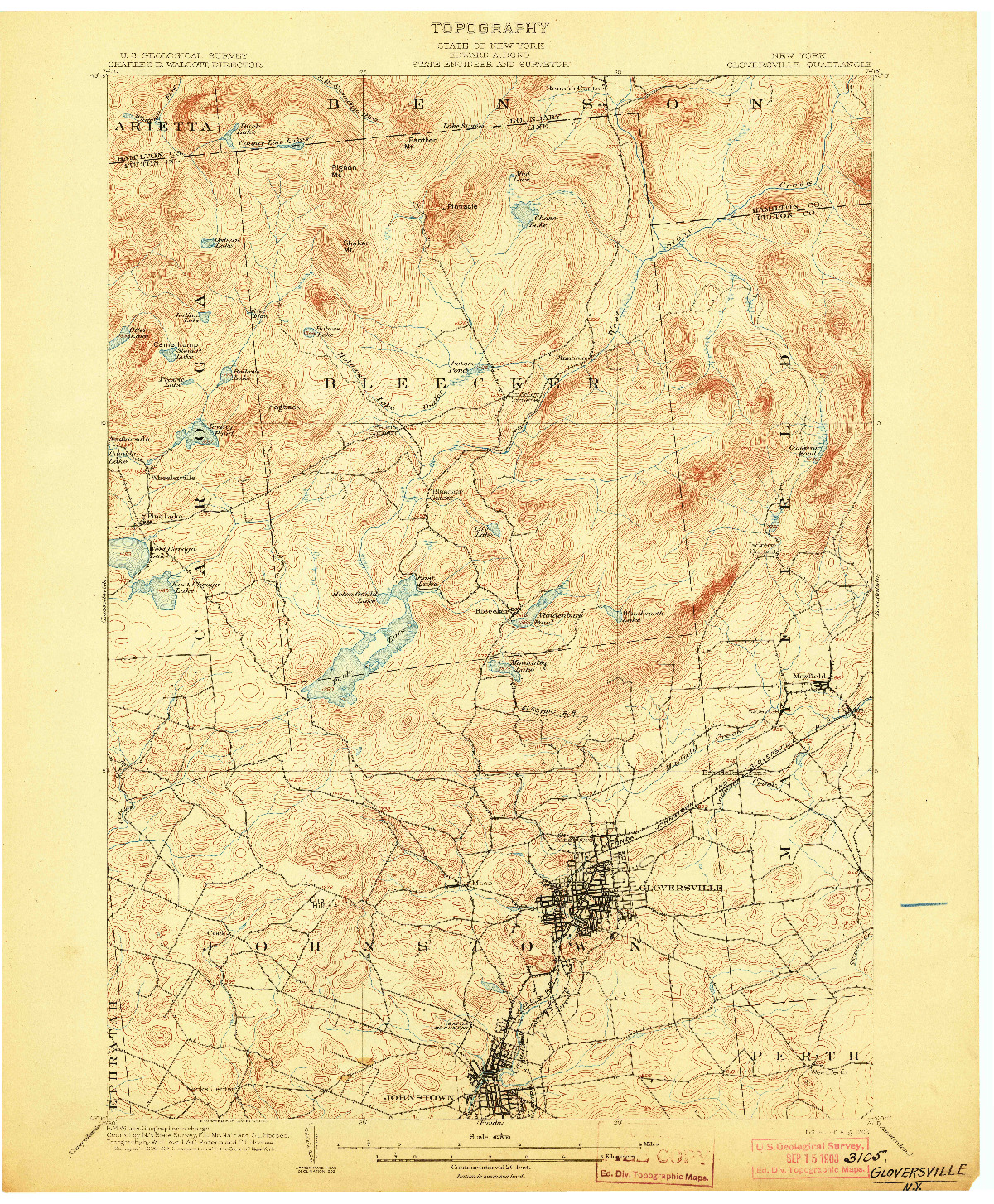 USGS 1:62500-SCALE QUADRANGLE FOR GLOVERSVILLE, NY 1903