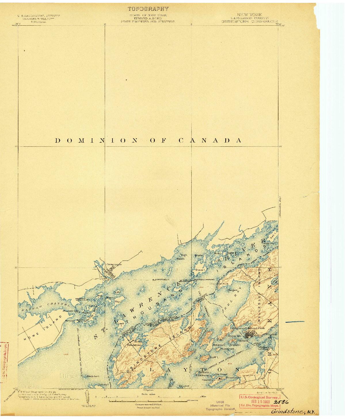 USGS 1:62500-SCALE QUADRANGLE FOR GRINDSTONE, NY 1903