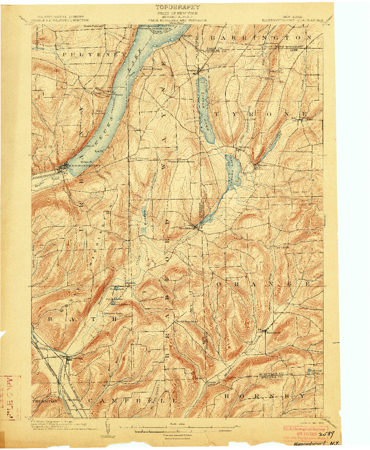 USGS 1:62500-SCALE QUADRANGLE FOR HAMMONDSPORT, NY 1903