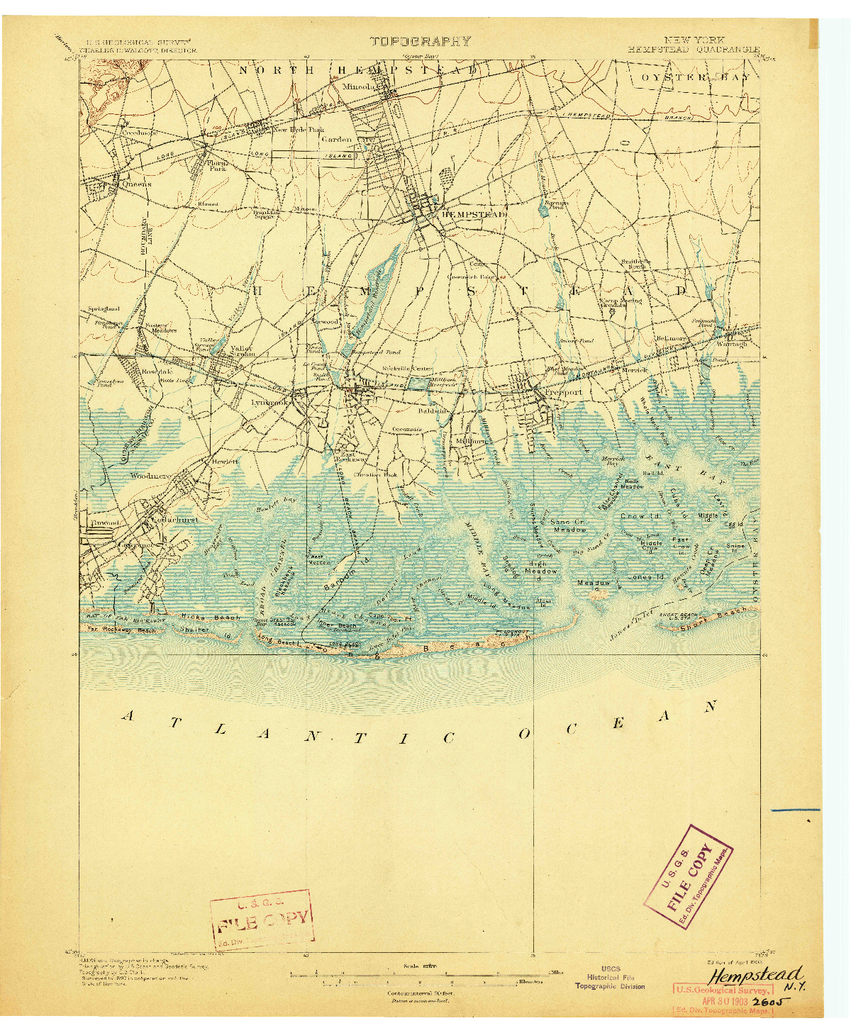 USGS 1:62500-SCALE QUADRANGLE FOR HEMPSTEAD, NY 1903