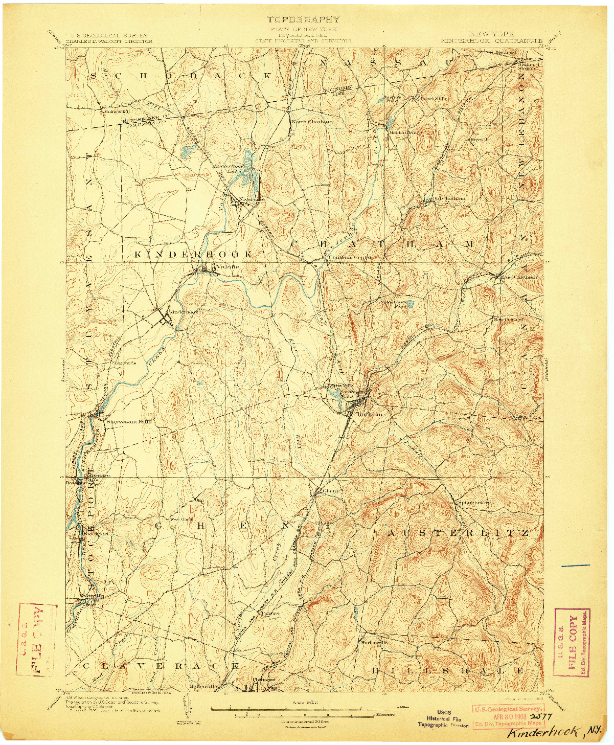 USGS 1:62500-SCALE QUADRANGLE FOR KINDERHOOK, NY 1903