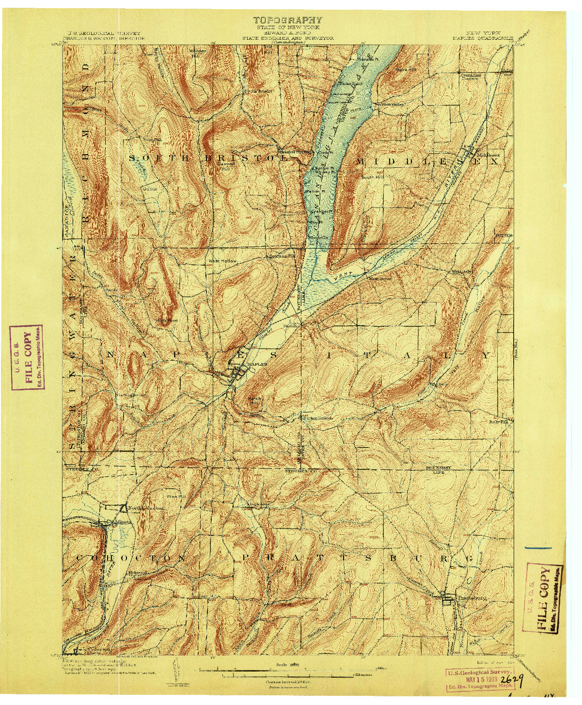 USGS 1:62500-SCALE QUADRANGLE FOR NAPLES, NY 1903
