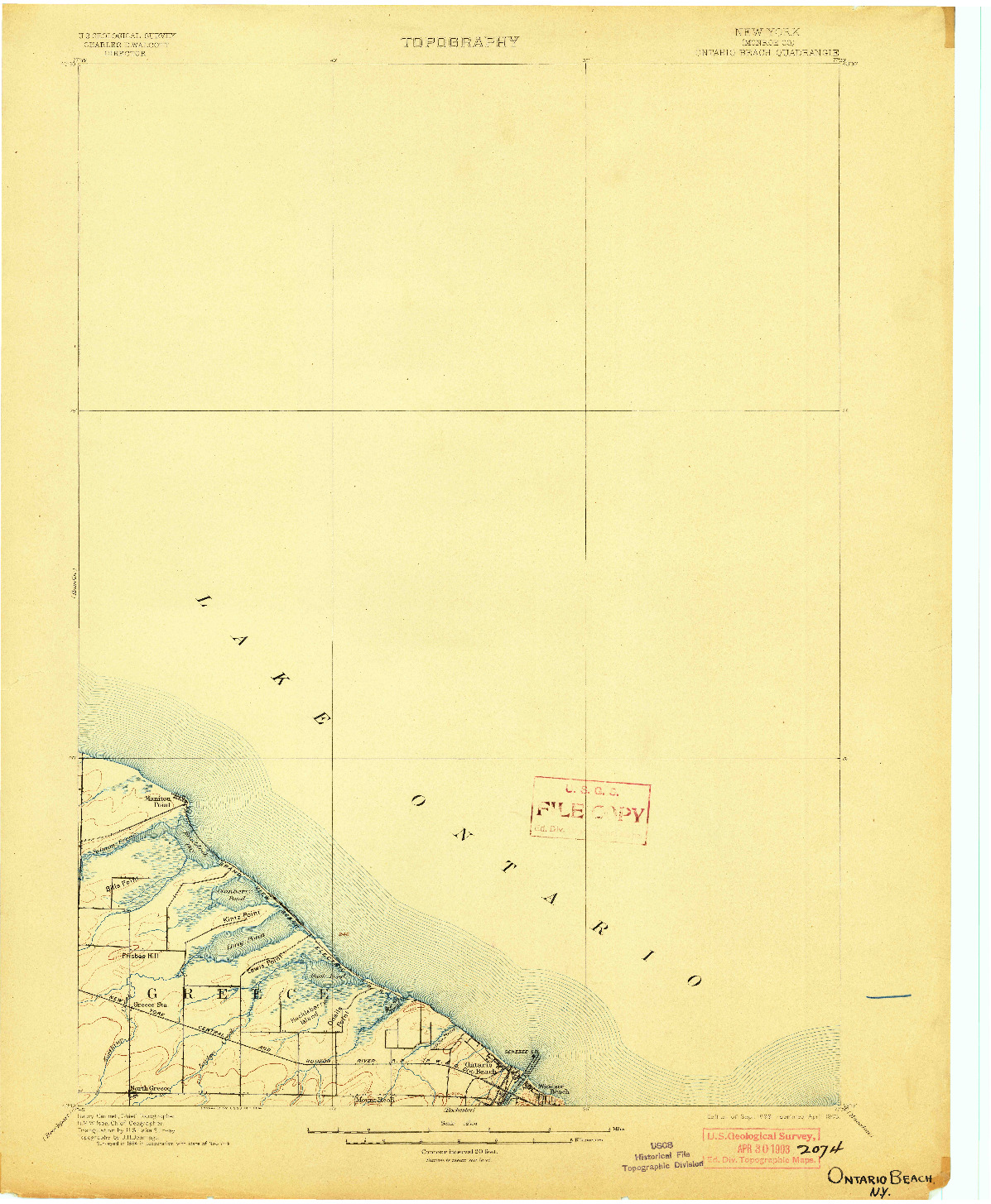 USGS 1:62500-SCALE QUADRANGLE FOR ONTARIO BEACH, NY 1899