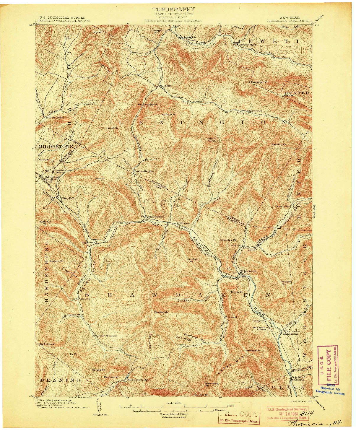 USGS 1:62500-SCALE QUADRANGLE FOR PHOENICIA, NY 1903