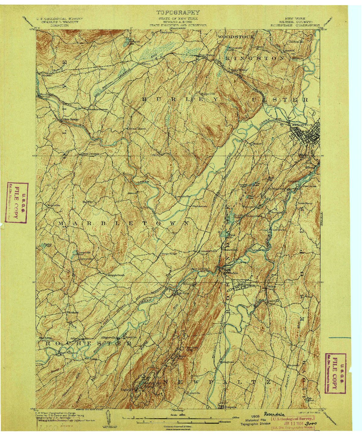 USGS 1:62500-SCALE QUADRANGLE FOR ROSENDALE, NY 1903