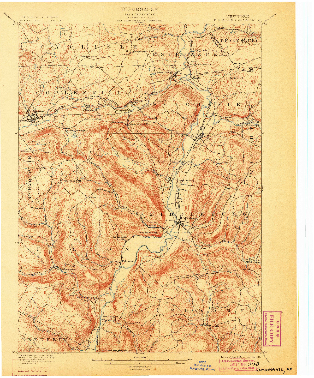 USGS 1:62500-SCALE QUADRANGLE FOR SCHOHARIE, NY 1900