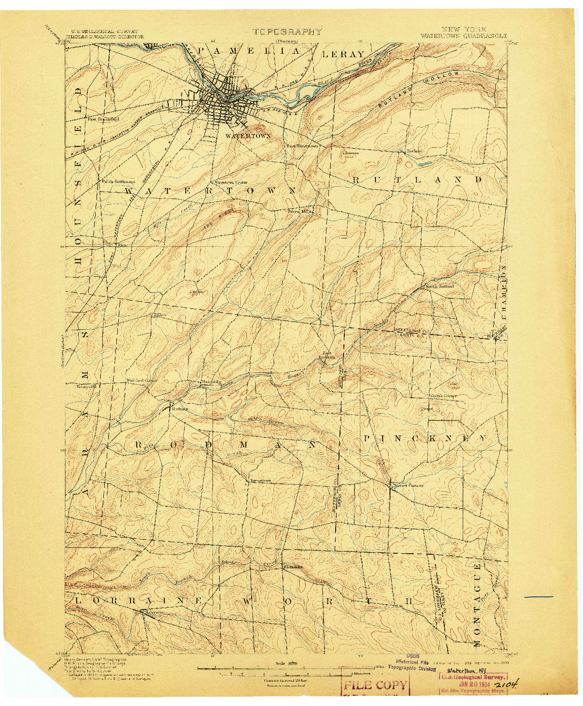 USGS 1:62500-SCALE QUADRANGLE FOR WATERTOWN, NY 1898