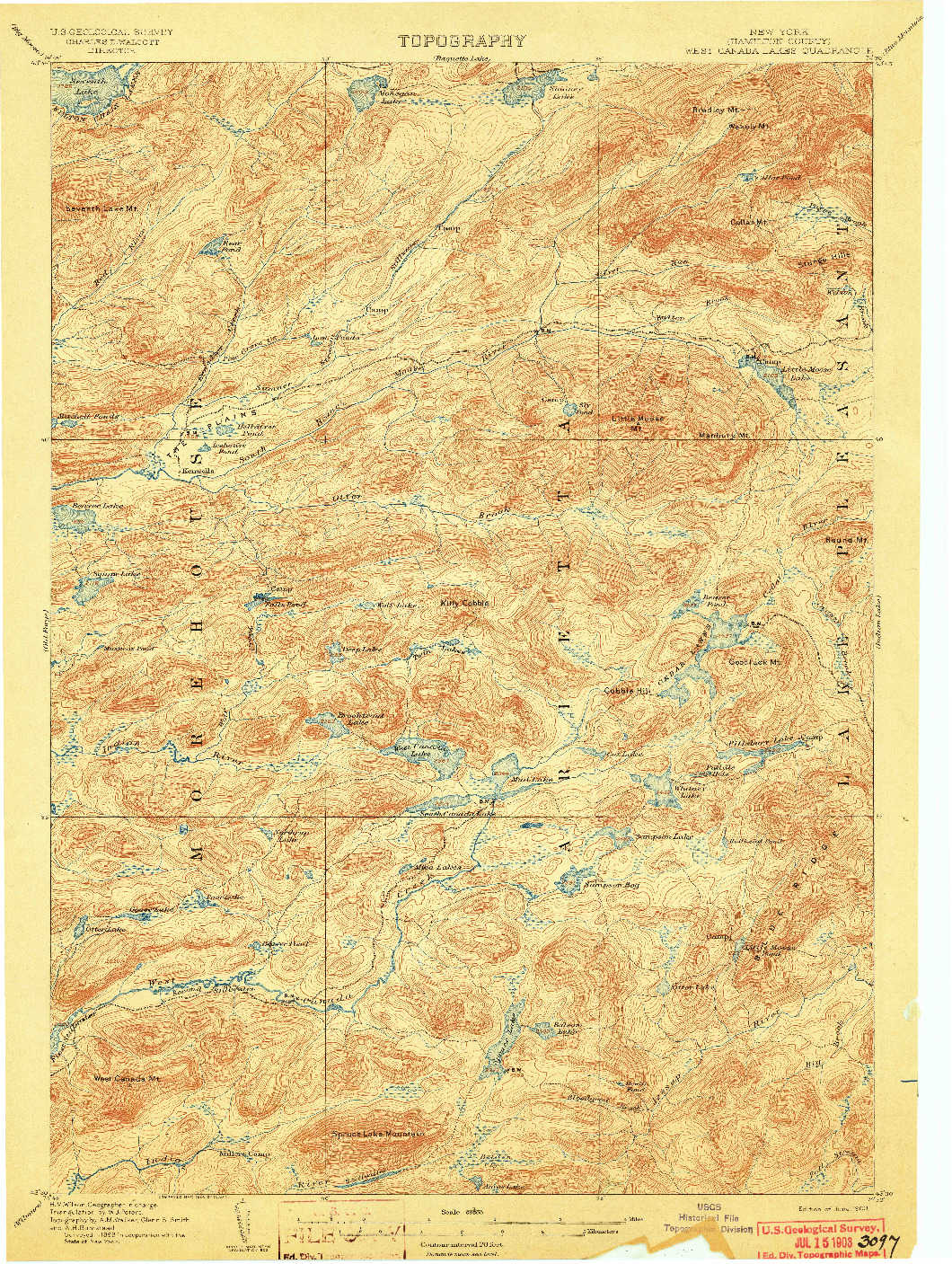 USGS 1:62500-SCALE QUADRANGLE FOR WEST CANADA LAKES, NY 1903