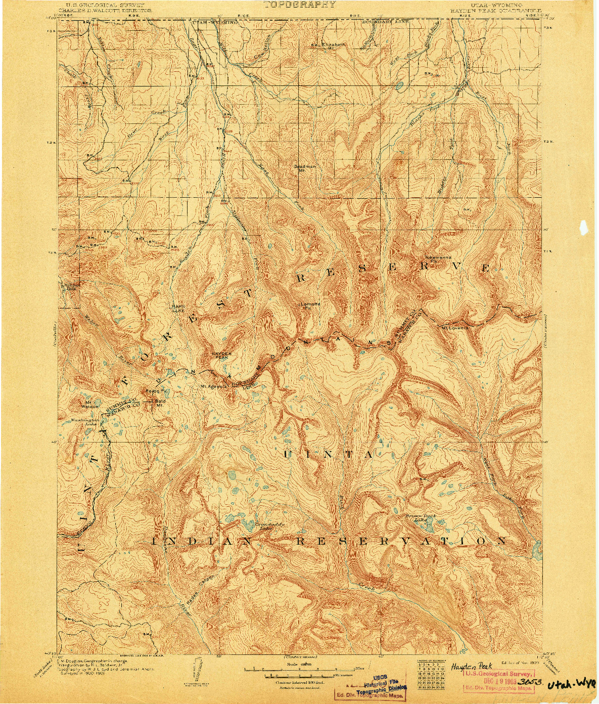 USGS 1:125000-SCALE QUADRANGLE FOR HAYDEN PEAK, UT 1903